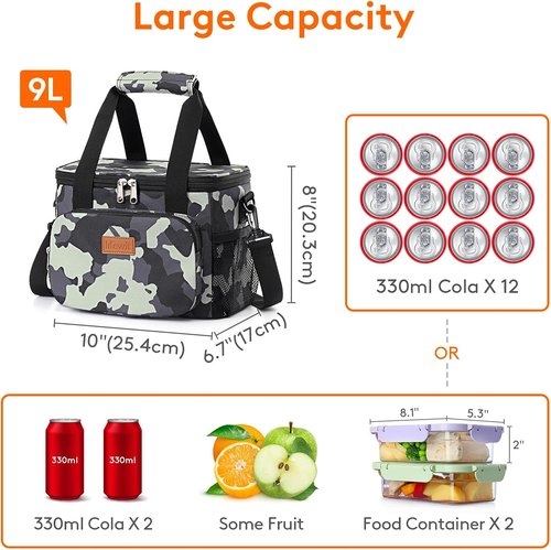Lifewit Insulated Lunch Bag - Soft Cooler Tote for Adults | Camouflage, 12-Can Capacity (9L)