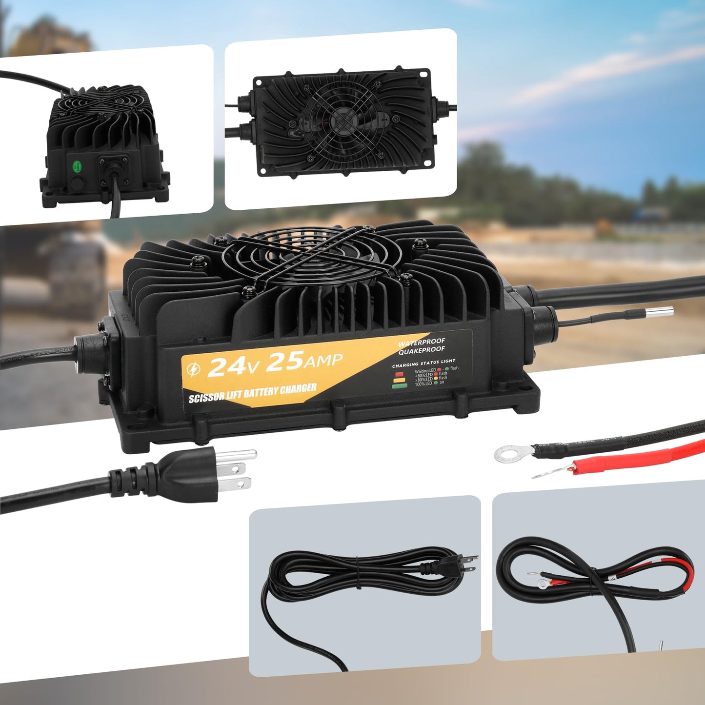 24V 25A Scissor Lift Battery Charger Compatible with Genie Skyjack JLG Scissor Lifts, 24 Volt Battery Charger for Forklift, Electric Pallet Jack, Floor Scrubber