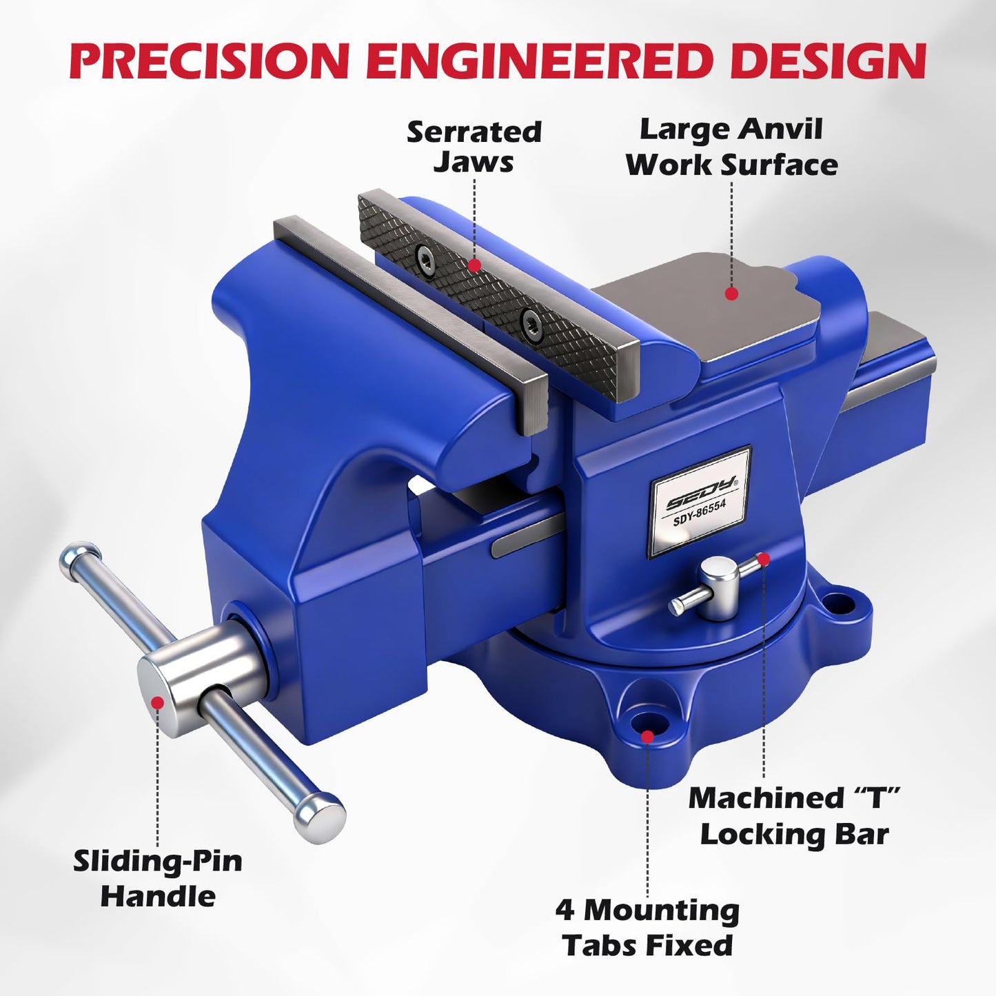 6-Inch Bench Vise with Jaw Pads, Heavy Duty Workbench Vise with Anvil, 360° Swivel Locking Base, 4500 lbs Clamping Force Bench Vice for Woodworking, Drilling, Pipe Cutting