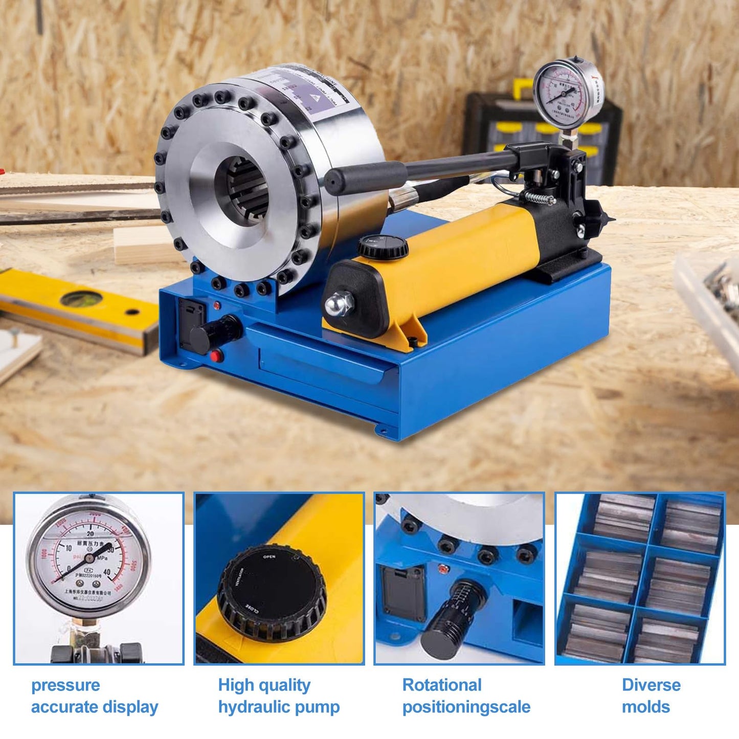 Hydraulic Hose Crimper with 8 Sets of Dies - High Pressure Handheld Crimping Tool for 1/4" to 1" Hose (6mm-28mm), 1000KN Force, Magnetic Mold, 1L Oil Tank