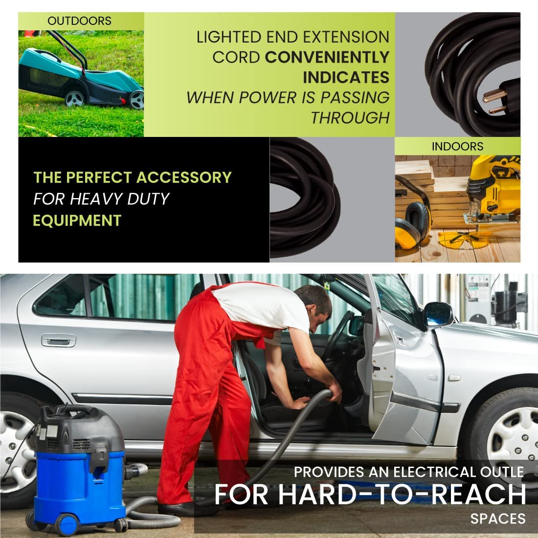 Go Green Power Inc. 50ft Outdoor Extension Cord, Black, Pack of 8-14/3 SJTW, Contractor Grade, Durable, and Moisture Resistant