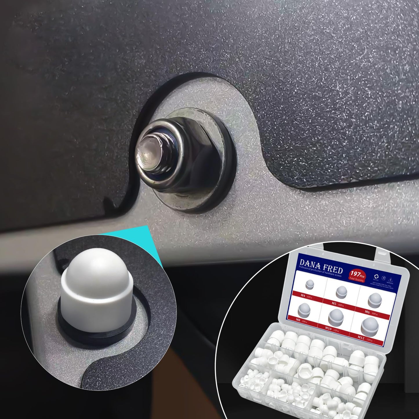 197 Pieces White PE Bolt Covers Screw Caps White Bolt Nut Protective Cap Bolts Cover Screws Caps Hex Cap Plastic Nut Assortment Kits Nylon Insert Locknut for Screws Bolts M4 M5 M6 M8 M10 M12