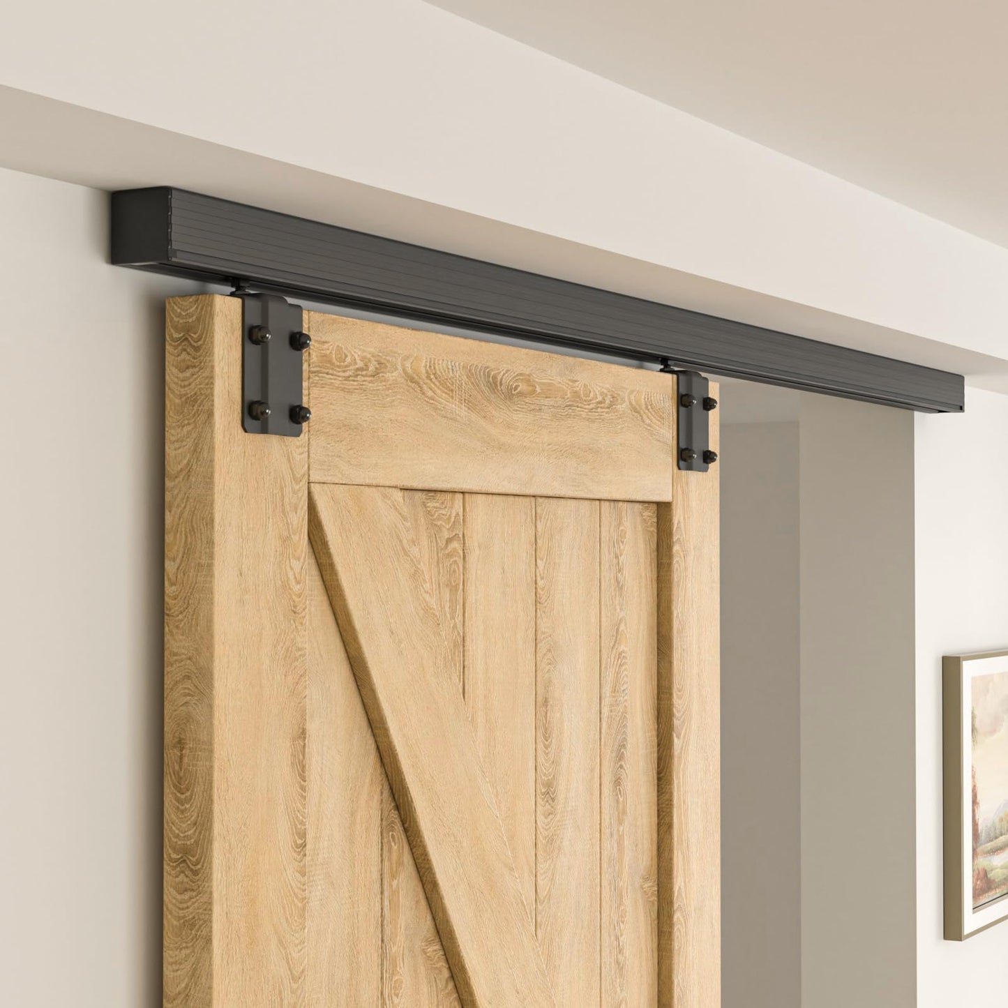 FLYVLIEG Heavy Duty Sliding Barn Door Track Kit, Ceiling Mount Box Rail Barn Door Hardware Kit for Single Door, Easy Install, 6.6FT(No Door)