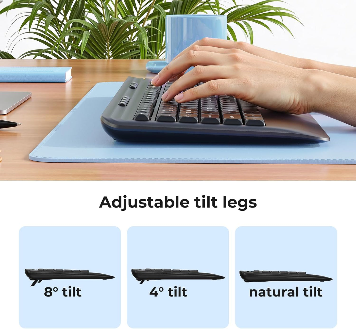 KOPJIPPOM 2.4GHz Silent Wireless Keyboard and Mouse Combo - Keyboard with Large Print Cover, Full-Sized Ergonomic