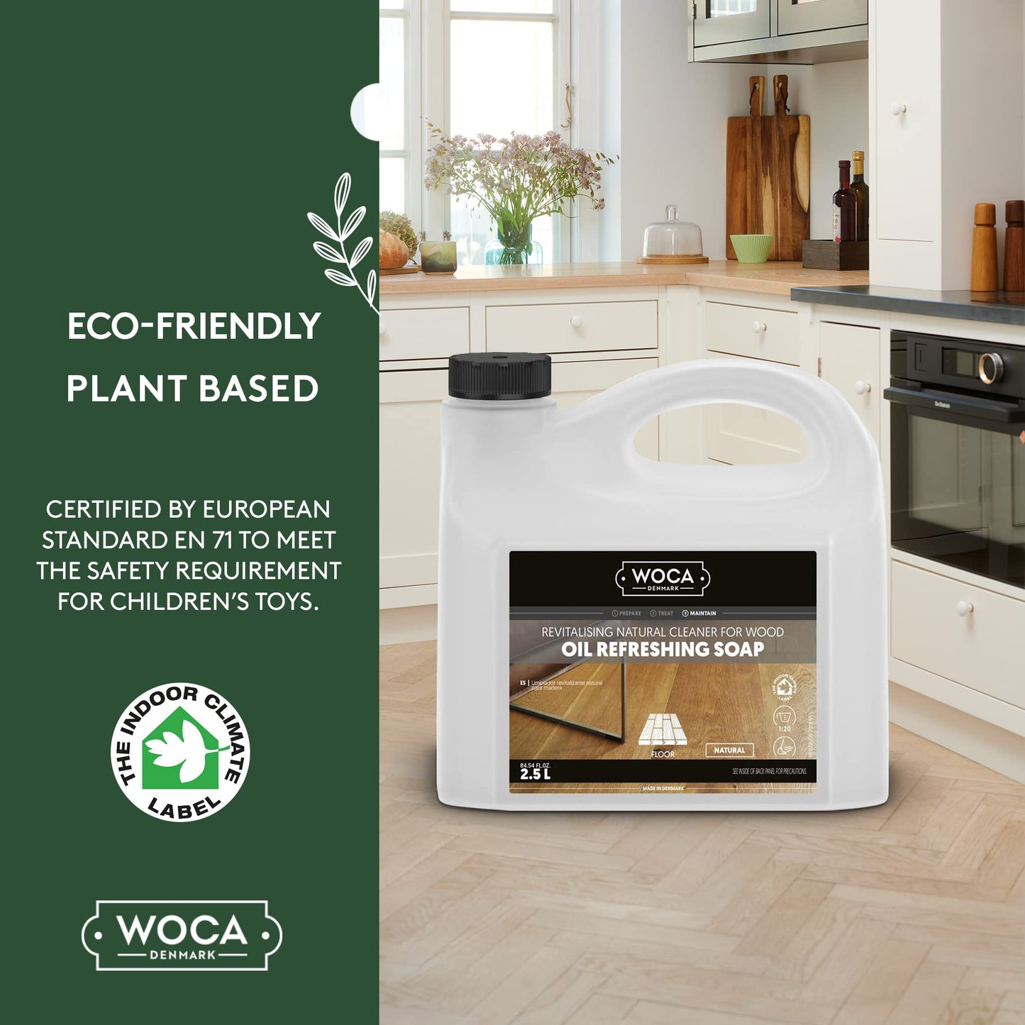 WOCA Denmark Oil Refreshing Soap Natural 1L – Oiled Wood Floor Cleaner & Rejuvenator, Plant-Based, Low VOC, Maintains Matte Finish
