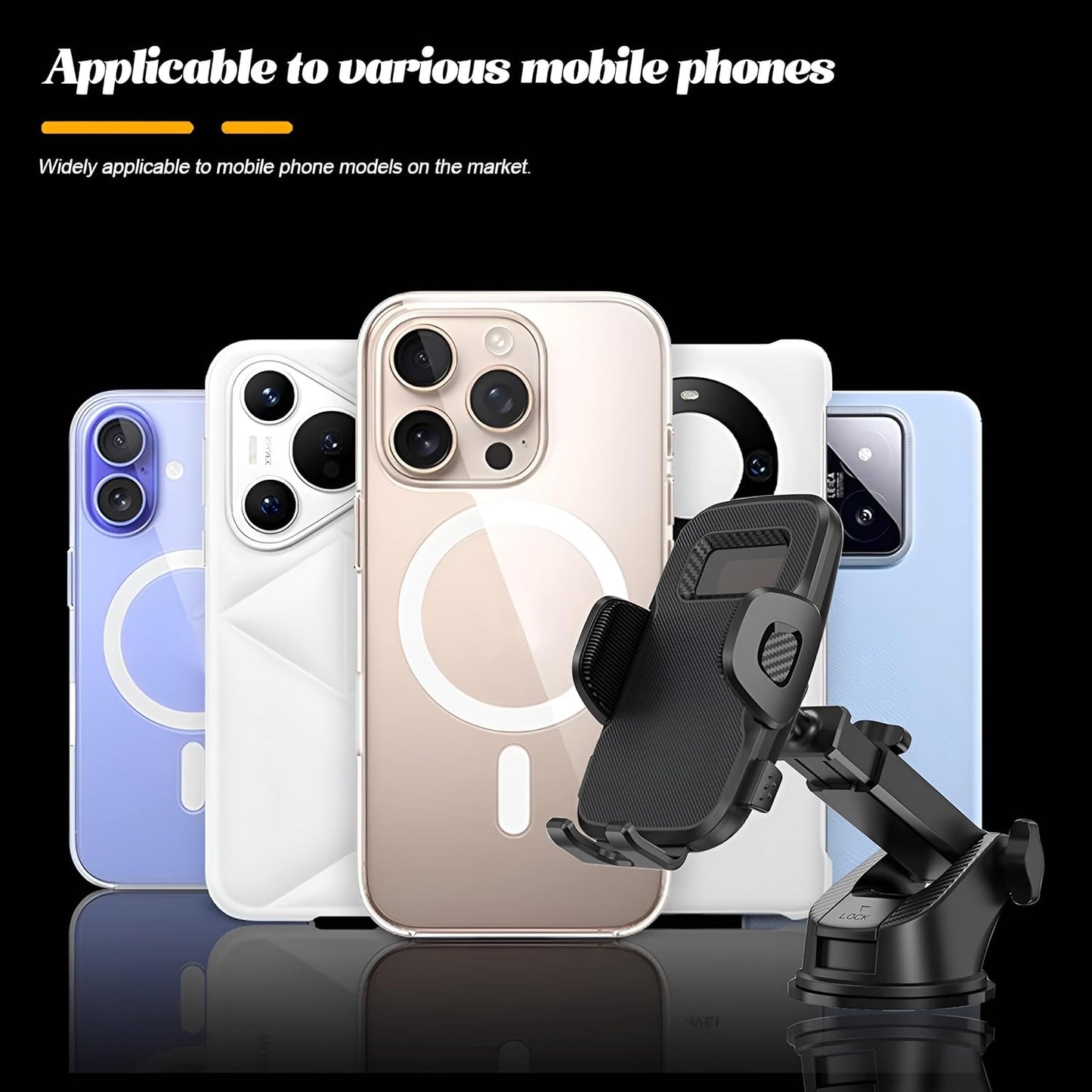 Bittwee 360 Car Phone Holder, Rotation Strong Suction Vehicle Dashboard & Windshield Cellphone Mount, Stable Adjustable
