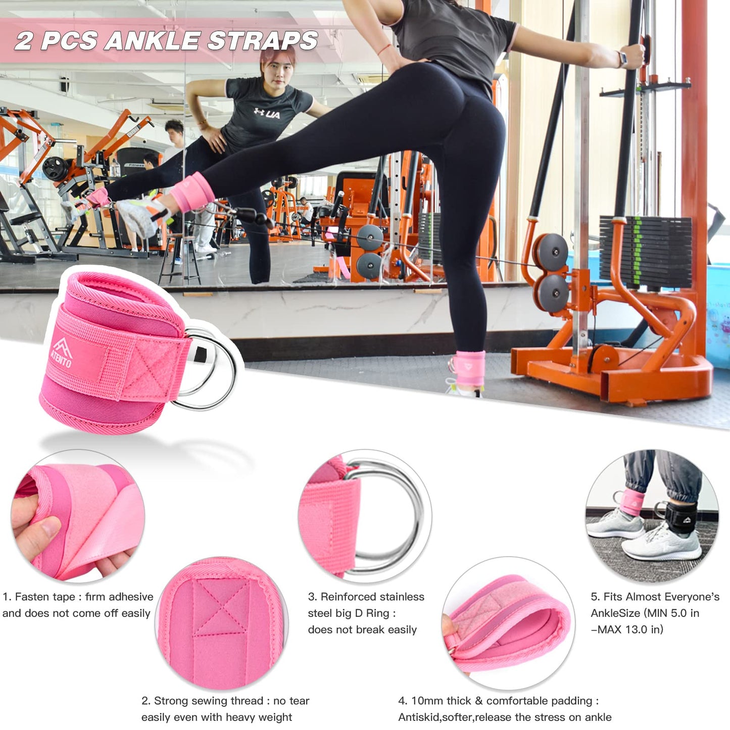 ATENTO 10 Pcs Barbell Pad Set, Hip Thrust Pad for Bench Press, Lunges, Workout, Leg Exercise, Squat Bar Pad (Pink)