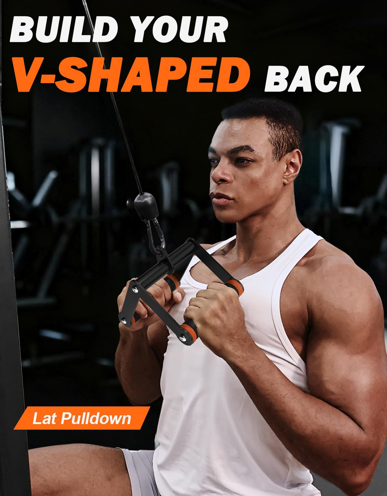 Fitarc Double D Row Handle Cable Attachment for Gym & Home Workouts, V Bar Cable Attachment with Non-Slip Grips, Orange