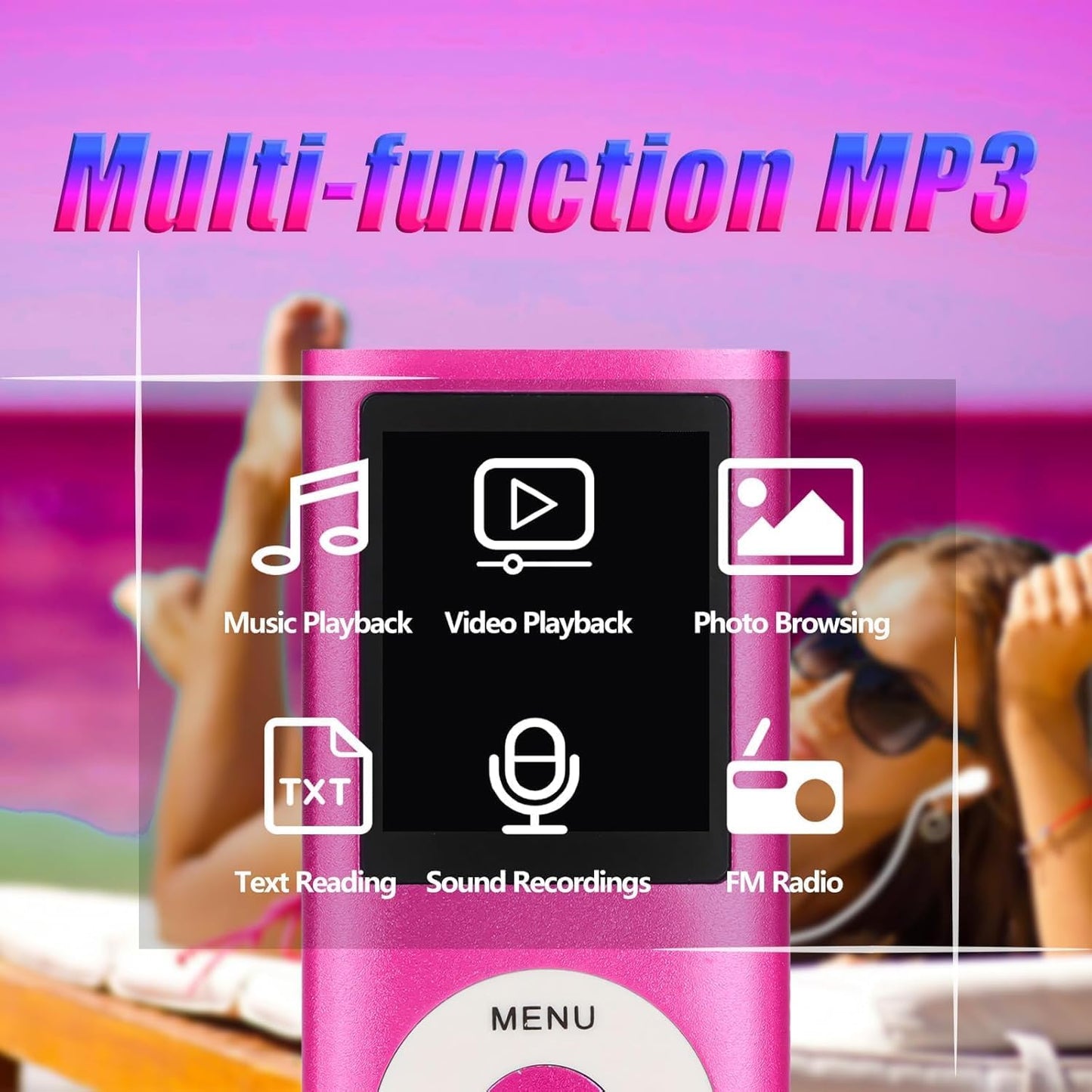 ASHATA MP3 1.8in MP4 Bluetooth Player with LCD, HiFi Sound, Playback, Memory Card Support, Portable Music Player
