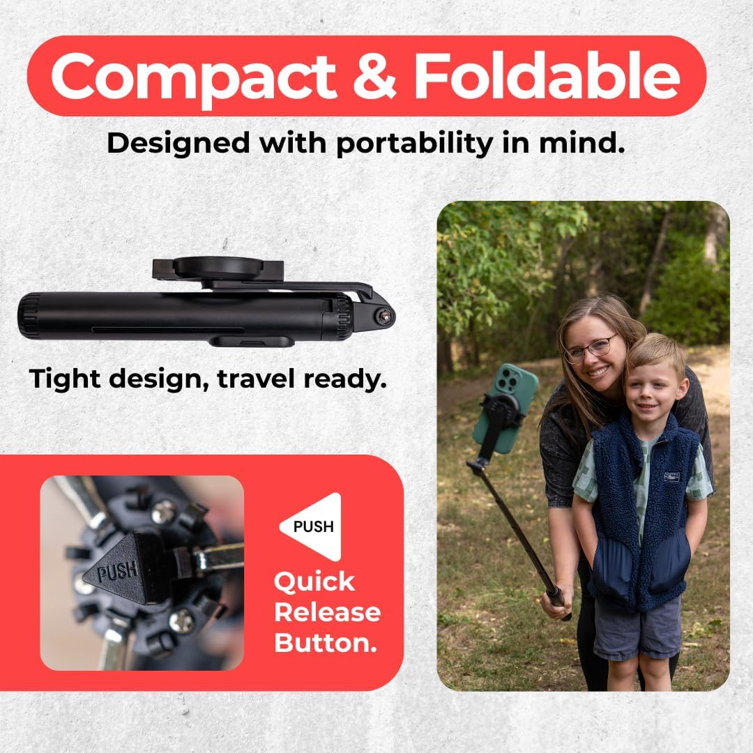 Cinder Brands 12/13/14/15 180 Magnetic Tripod & Selfie Stick with Bluetooth Remote | Foldable Travel Stand for iPhone |