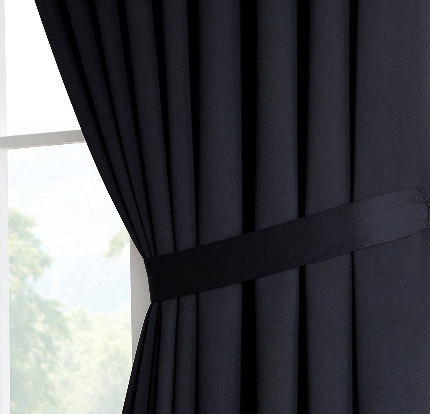 Warm Home Designs Extra Large 2 Black Wall to Wall Curtains 108" x 99" Each with 2 Matching Tie-Backs. Total Width is 216 Inches (18 feet). Great as Room Dividers or Partitions. N Black Wall 99"