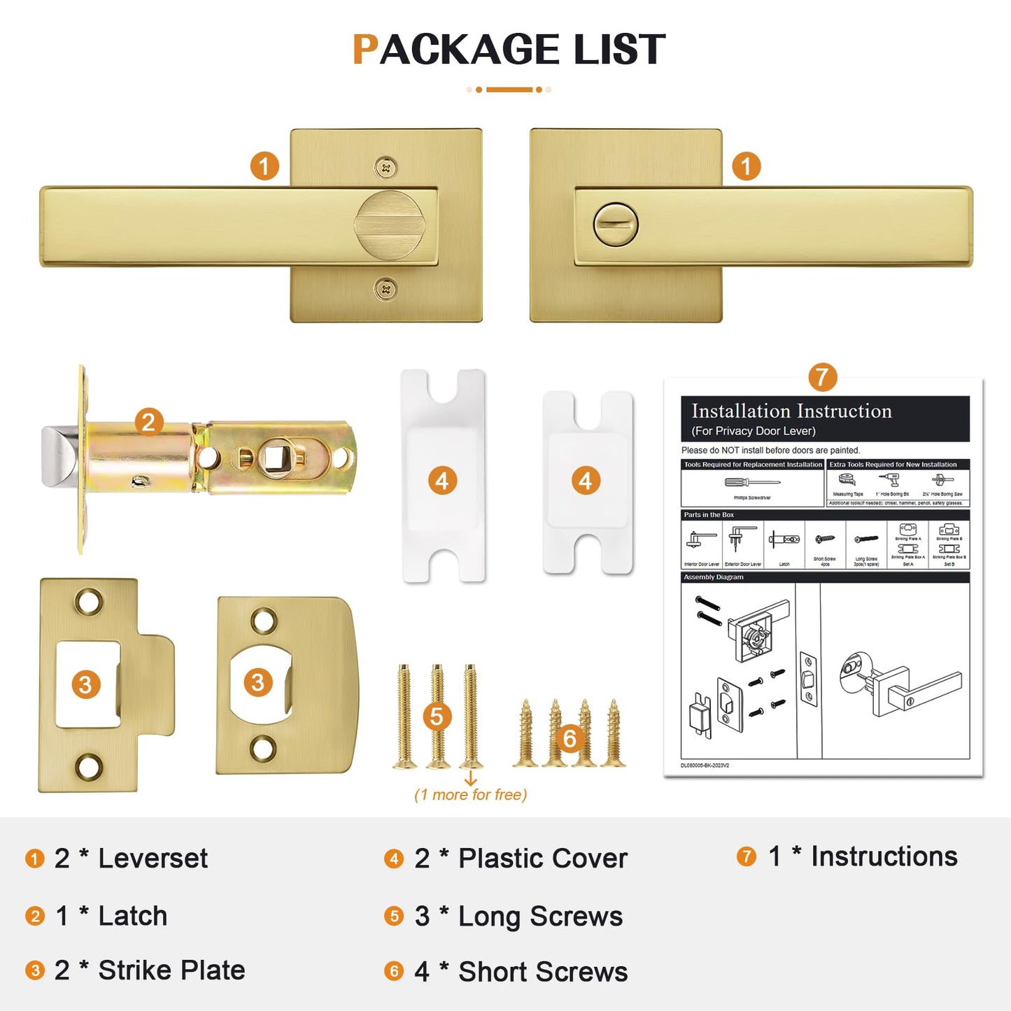 Probrico 8 Pack Privacy Door Handles with Lock, Interior Gold Reversible Levers for Bedroom & Bathroom