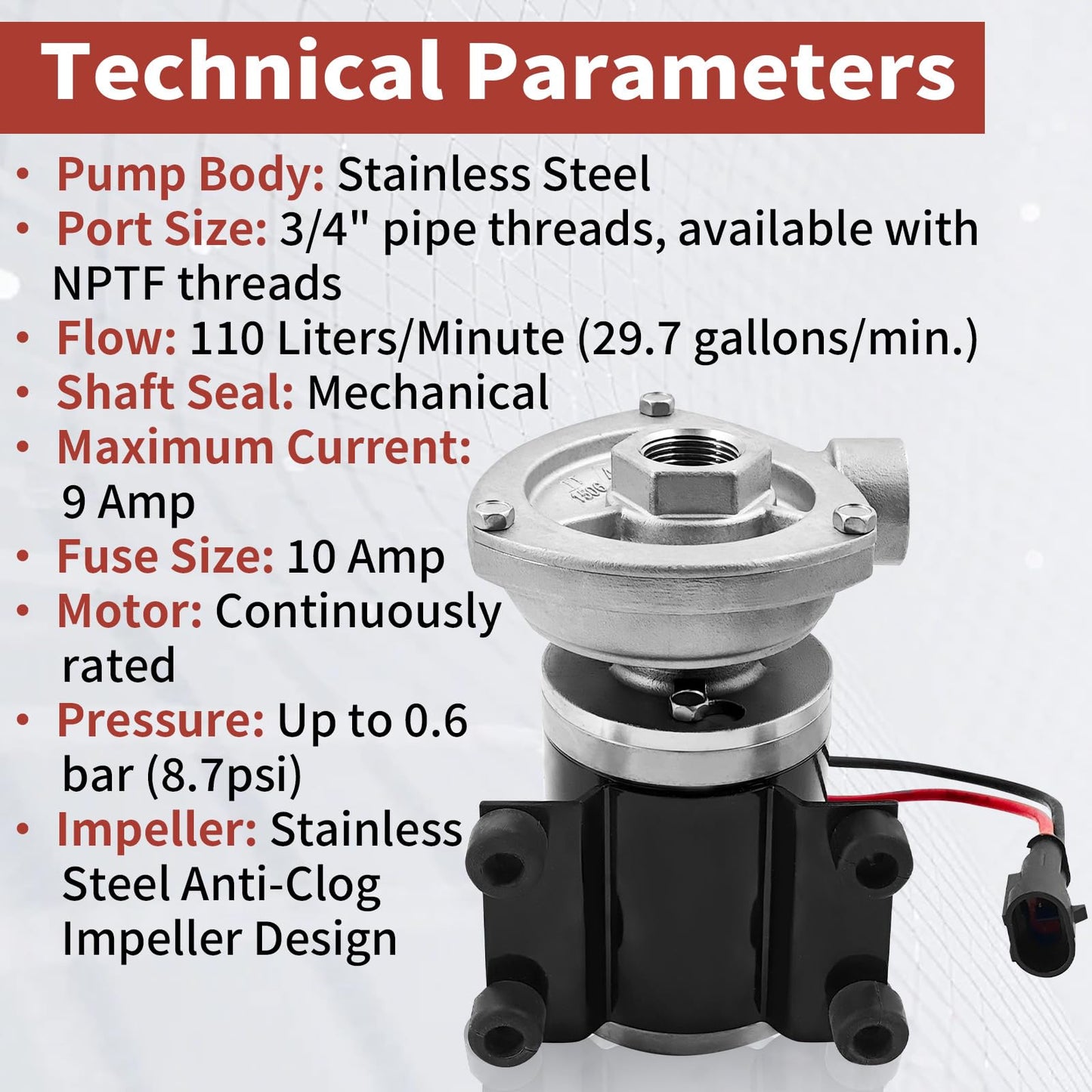 50840-0012 12V ‎29.7GPM Low Pressure Marine Centrifugal Pump Replacement for 50840-0012 Cyclon Centrifugal Pump 8.7Psi 3/4"NPT Stainless Steel Electric Water Pump for Marine & RV