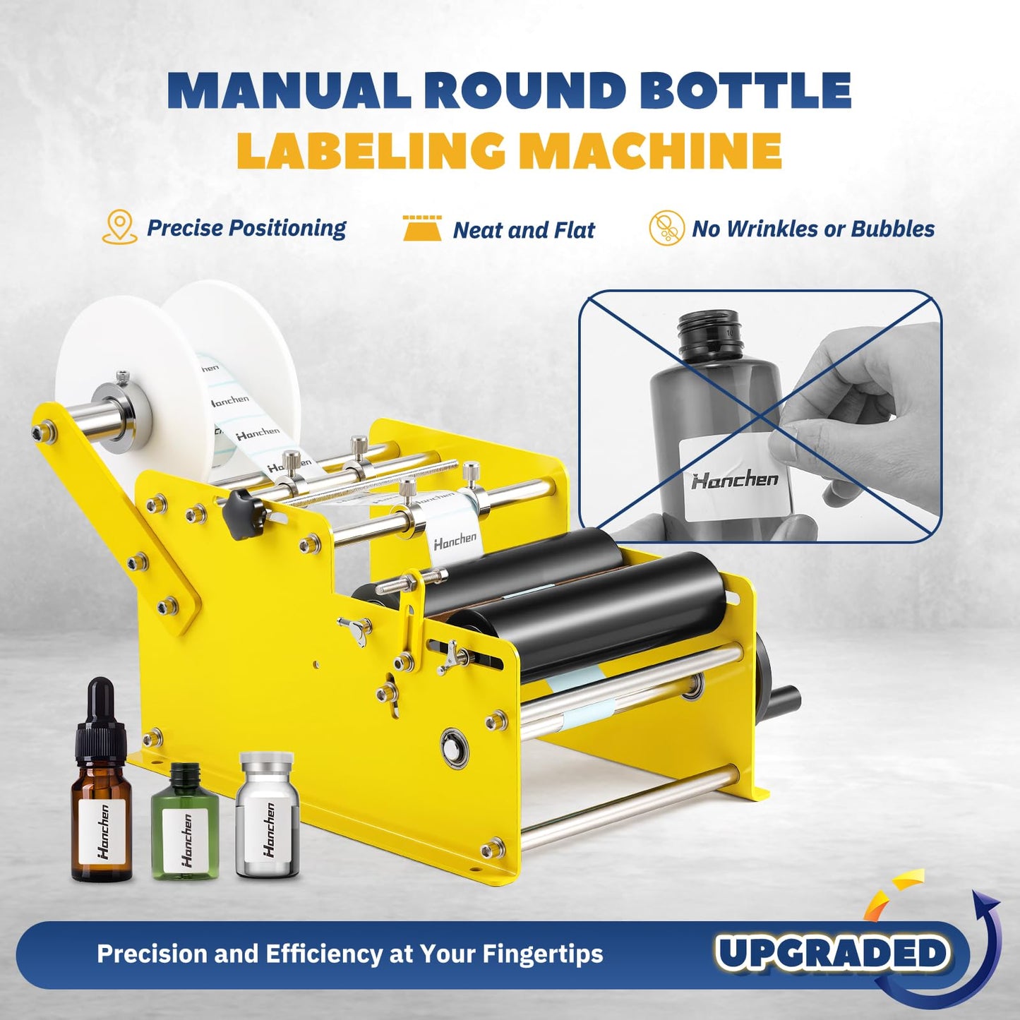 Manual Round Bottle Labeling Machine with High Precision & Speed, Adjustable Bottle Labeler Label Applicator Machine for Round Bottles Cylinders Effortless Labeling