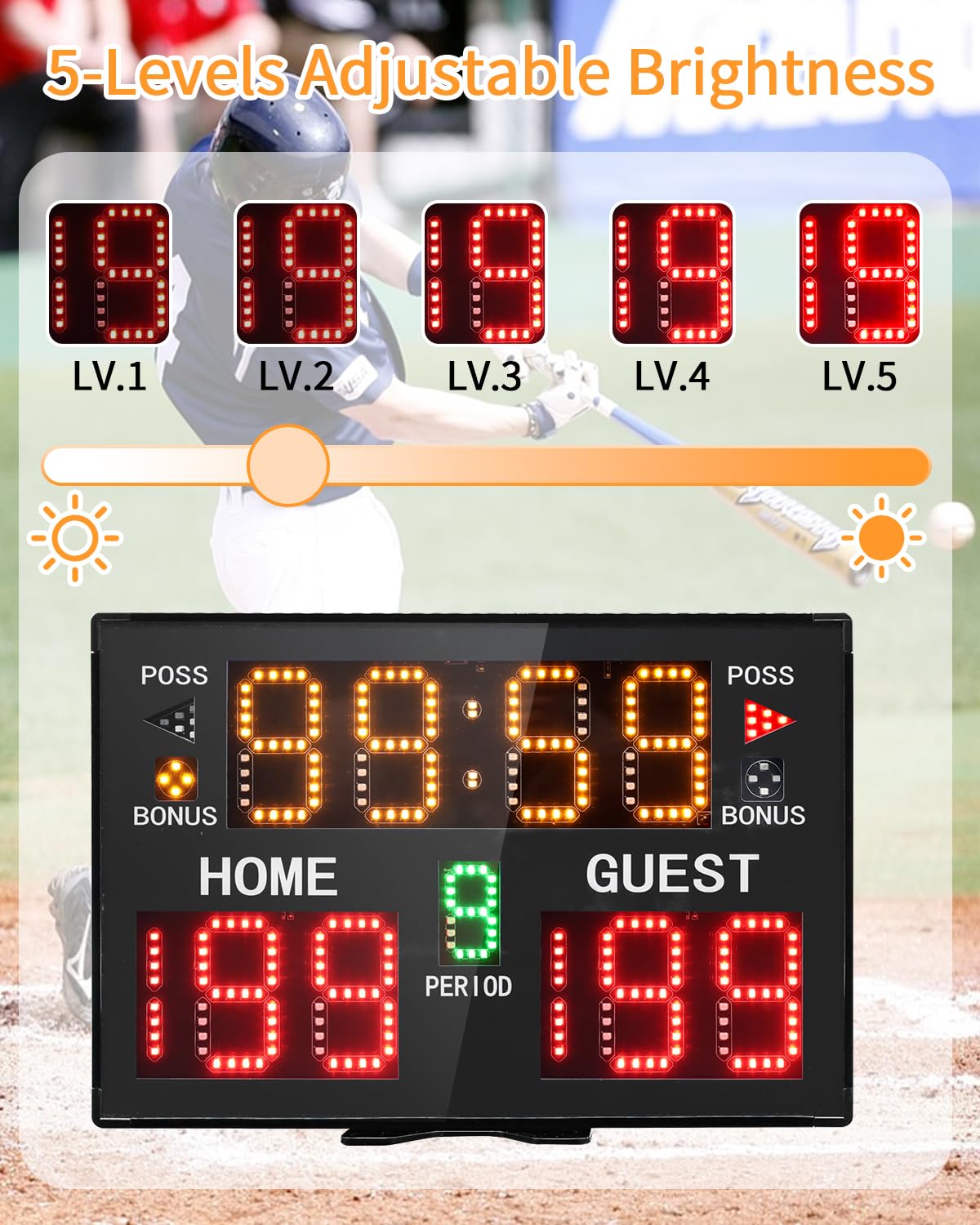 GAN XIN Basketball Digital Scoreboard with Remote,Battery Powered Portable Tabletop Electronic Scoreboard with 75dB Buzzer,Countdown Timer & Score for Games (Black,with Battery)