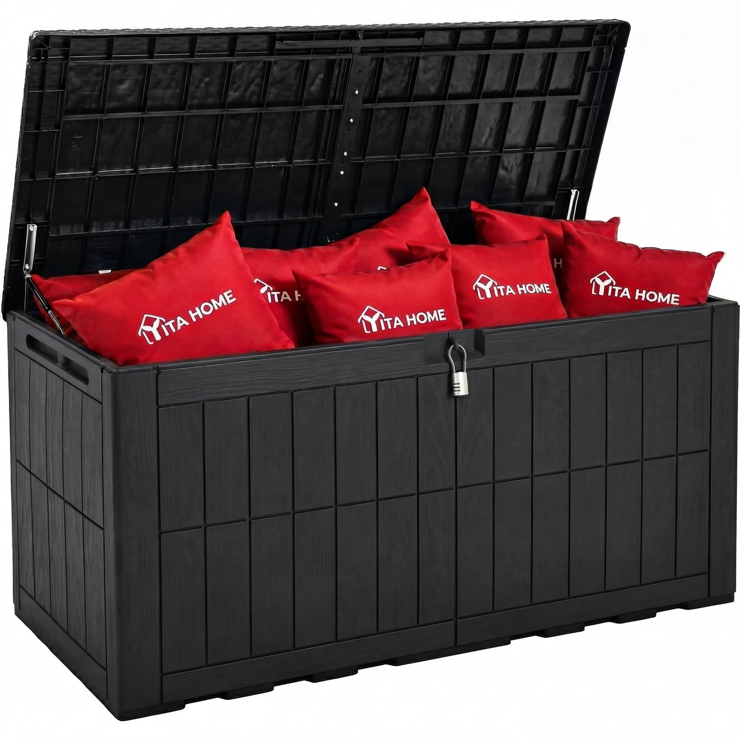 YITAHOME 134 Gallon Large Deck Box, Waterproof Resin Outdoor Storage Box with Lock, Doubles as 2-Person Bench Seating for Patio Furniture Cushions,Garden Tools & Pool Accessories, Black