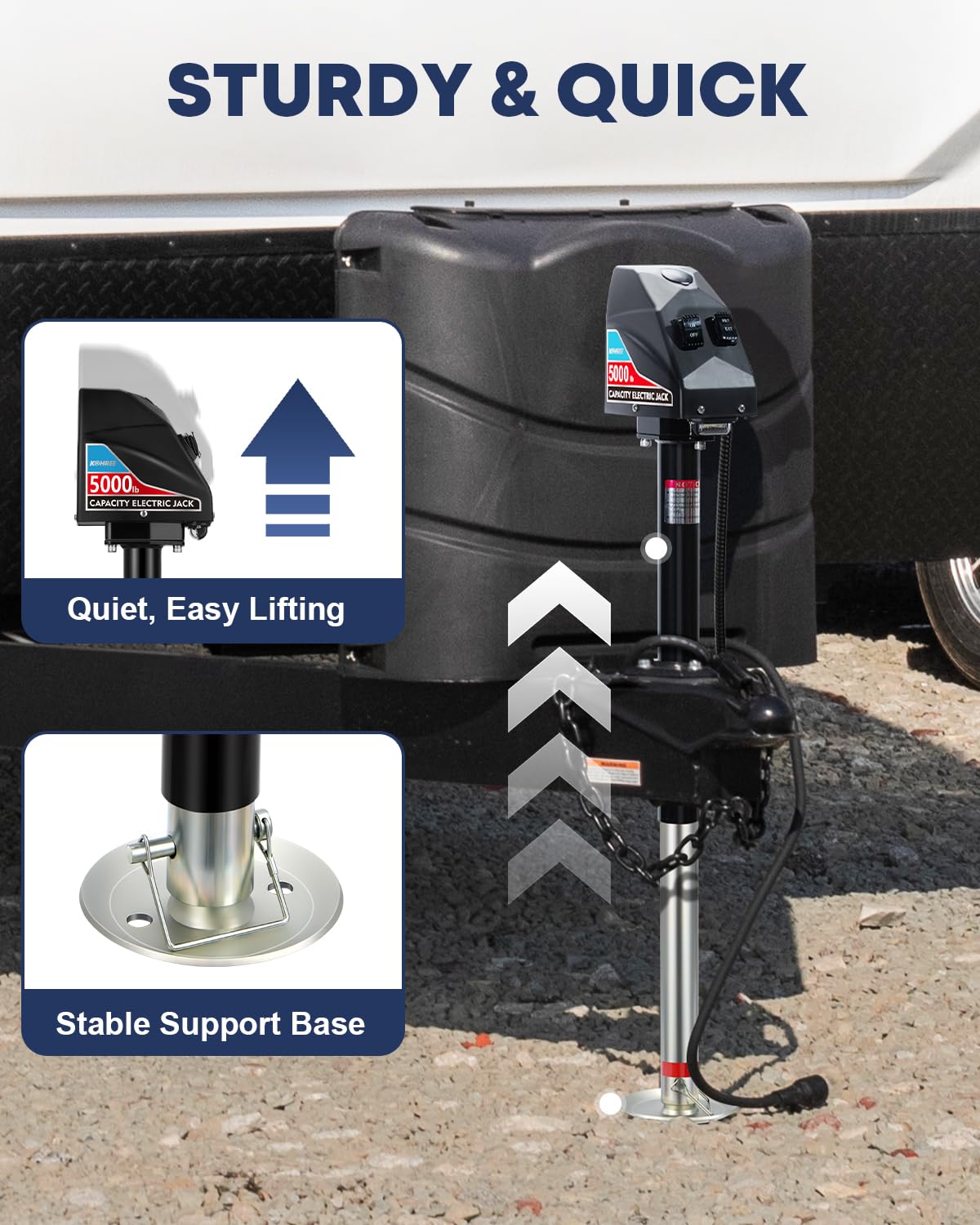 Kohree Electric Trailer Jack 5000 lbs with 7-Way Connector, Heavy Duty RV Electric Tongue Jack for Travel Trailer A-Frame Camper, with Manual Crank Handle & Weatherproof Jack Cover, 22" Lift, 12V DC
