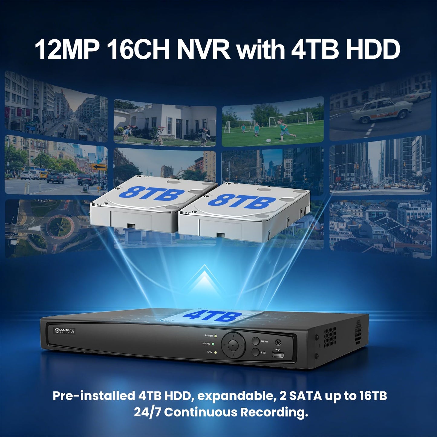Anpviz 16CH PoE Security Camera System, 8pcs 5MP PoE IP Wired Cameras Outdoor, AI Human/Vehicle Detection, Color Night Vision, 12MP 4K 16CH Commercial H.265+ NVR with 4TB HDD for Businesses (H Series)