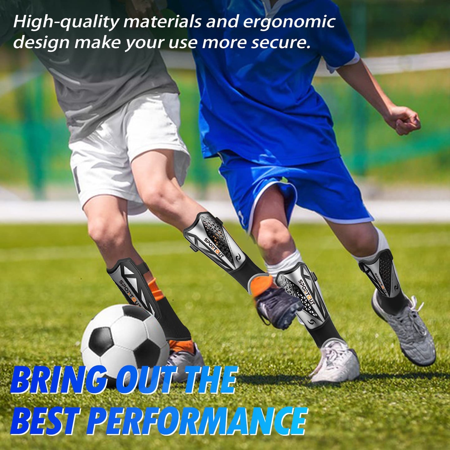 Sportout Breathable Mesh Soccer Shin Guards with Ankle Support - High-Ventilation Shin Pads for Kids, Youth & Adults, Lightweight Gear