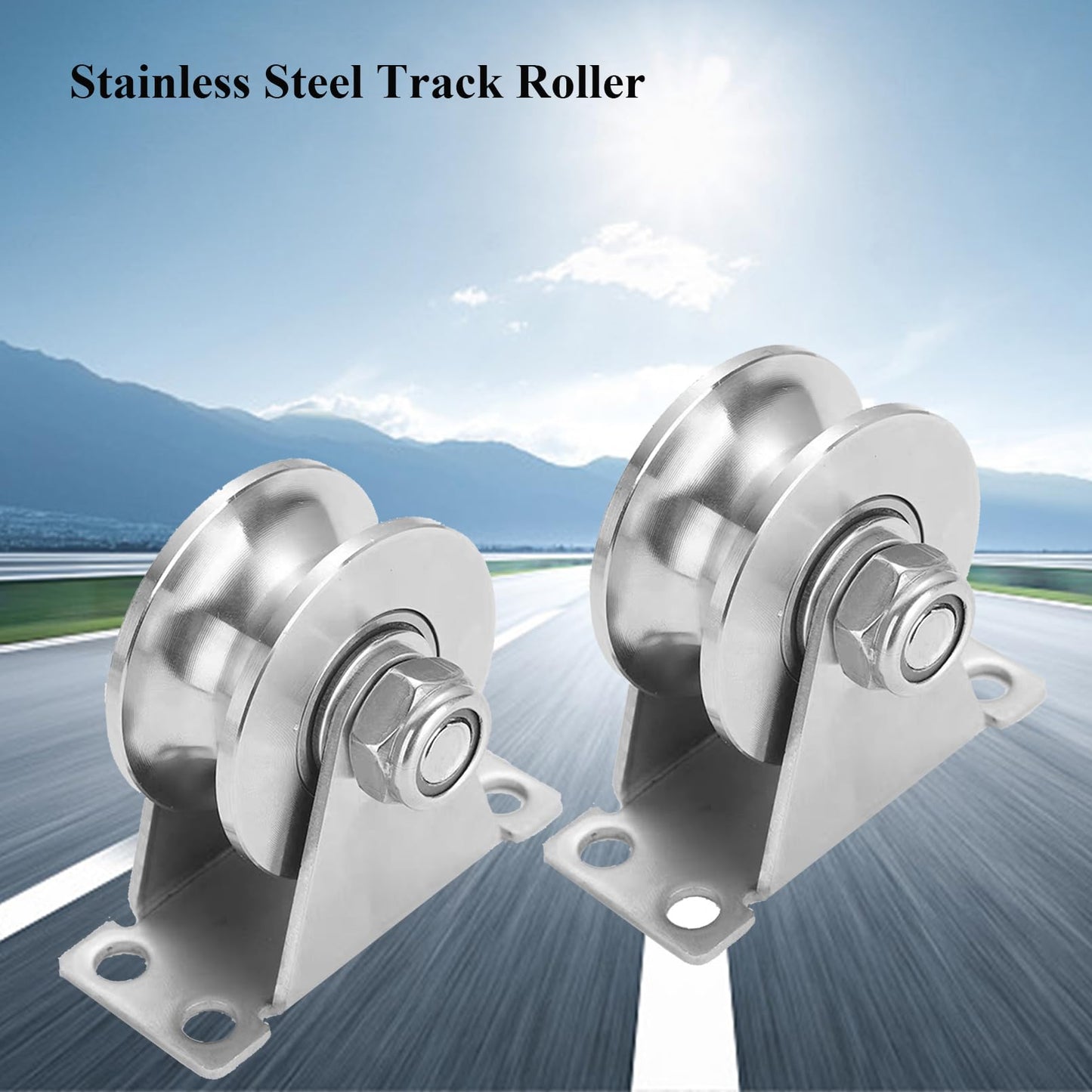 Stainless Steel U Groove Roller Gate Track Roller Heavy Duty Sliding Gate Wheels Double Bearing Garage Door Pulley Solid Bracket Plate Casters for Rolling Gate Industrial Machines