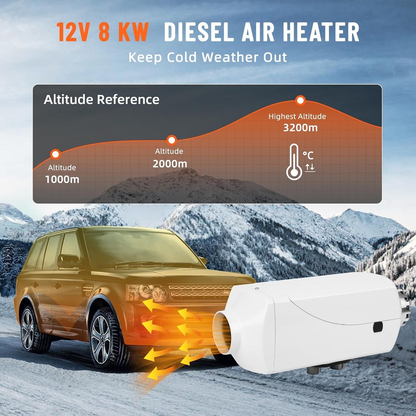 KIMORE 12V 8KW Diesel Air Heater, Remote Control and LCD Display Diesel Heater with Muffler No-Punching 9L, Aluminum Alloy Portable Diesel Heater with Knob Switch Tank for Car RV Trailer Van Boat