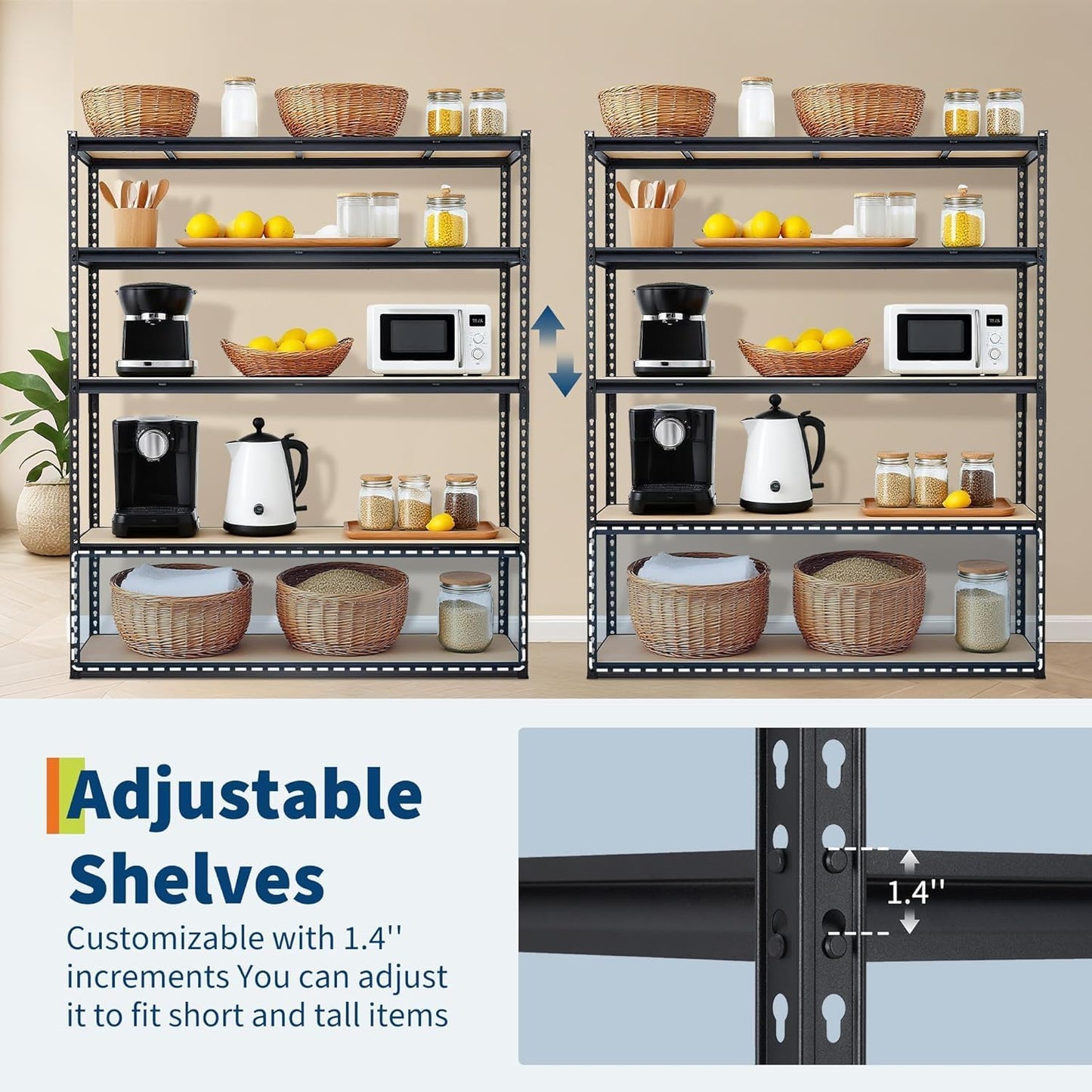MOVECOM 5-Tier Heavy Duty Steel Shelving Unit, 2000 LBS Capacity Adjustable Garage Shelves, Large Storage Rack for Kitchen, Basement, Laundry, 36" L x 18" W x 72" H