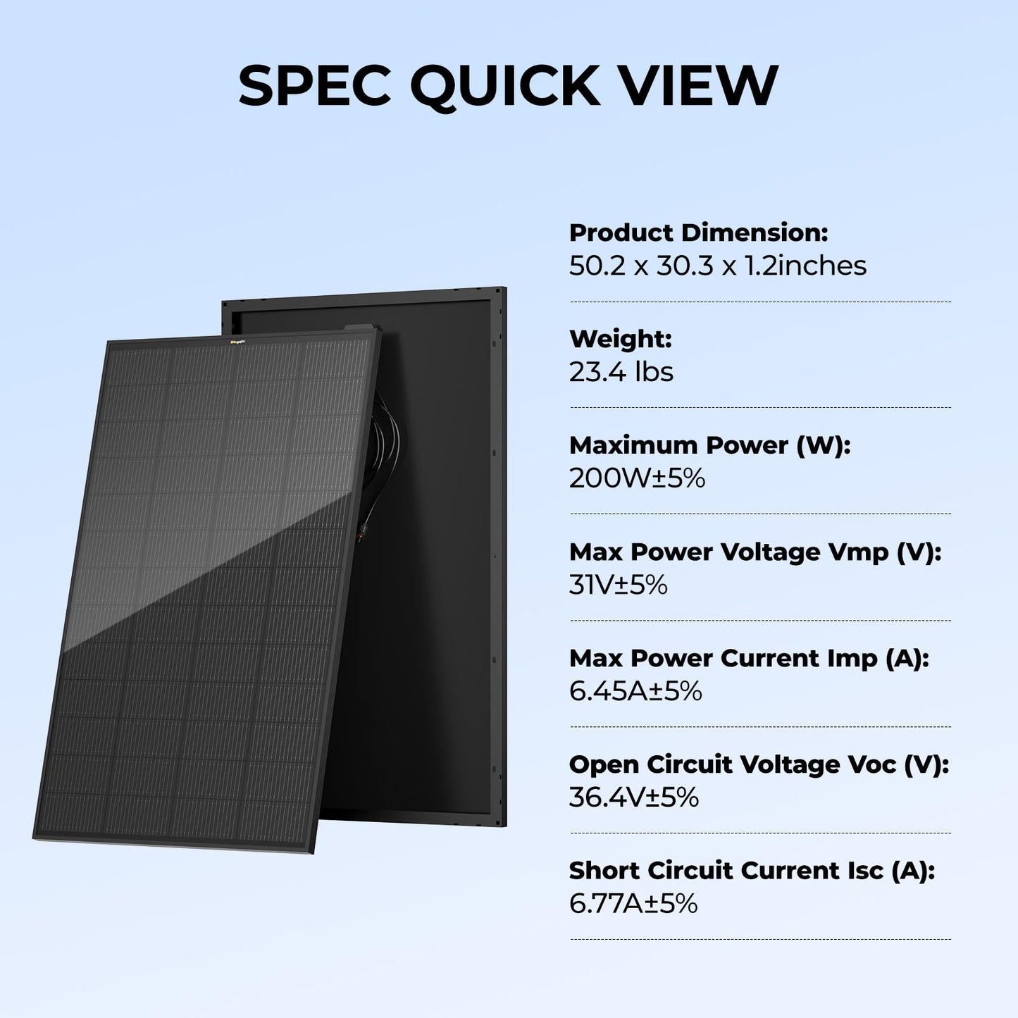 BougeRV 200 Watt Anti-Shading Solar Panel, N-Type 16BB Mono 200W Solar Panel 25% High-Efficiency for 12V/24V System, RV, Roof, Camping, Marine, Cabin, Off-Grid, Home, Golf Cart (1 Pack)
