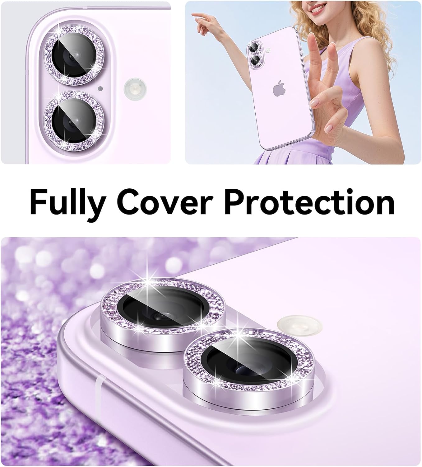 17 9H Matekxy for iPhone Camera Lens Protector Glitter - Cute Girly Metal Individual Bling Ring Cover for Women