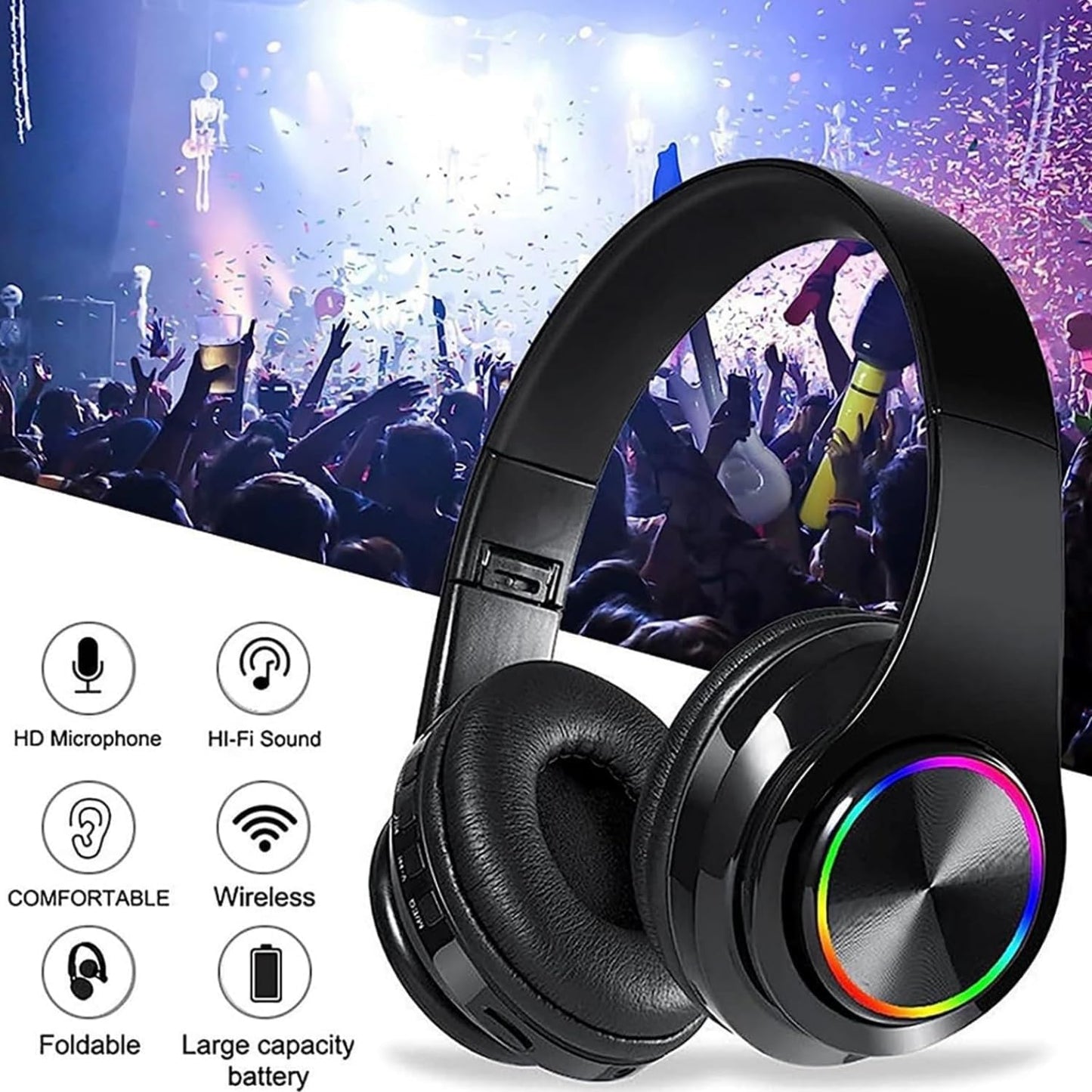 MGHOAQFRS Headset Bluetooth Headphones Over Ear, Noise Reduction Wireless Headphones with Microphone/Deep Bass, HiFi