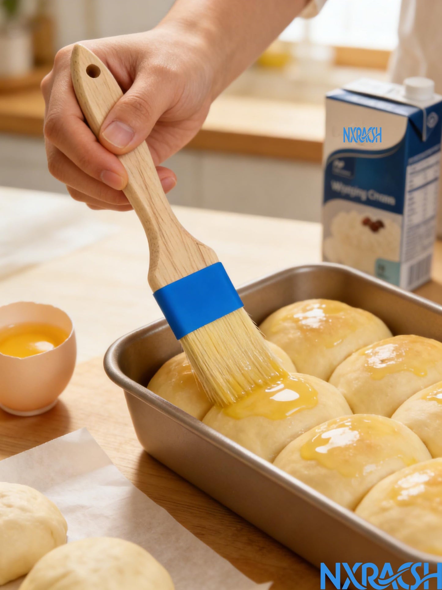Pastry Basting Brush - Food Grade, Non-Shedding Natural Bristle, Heat Resistant Wooden Handle, Durable Kitchen Tool for Baking, Cooking, Butter, Egg Wash, Glazing, Oil, Sauce (Set of 2, 1.5", Blue)