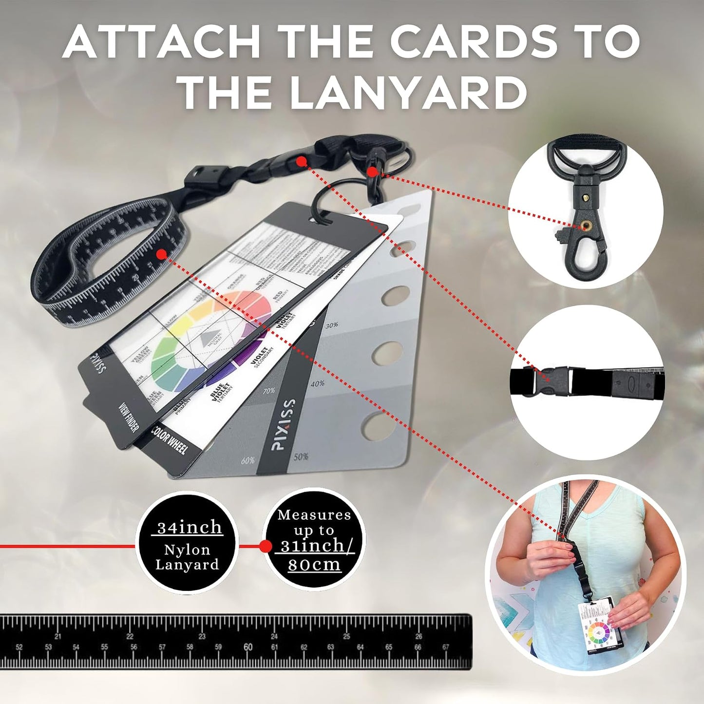 31") Artist Viewfinder and Color Checker Passport with Lanyard (Measures up to Pocket Color Wheel, Gray Scale Value