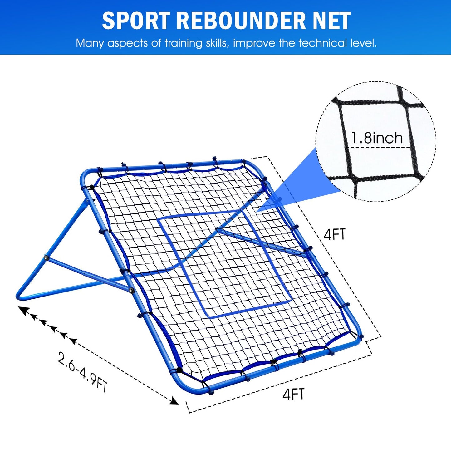 Volleyball Rebounder Net, Soccer Baseball Rebound Pitchback Net, 4x4ft Adjustable Target Practice Nets, Easy Setup Softball Bounce Back Trainer Equipment, Improve Sport Training Skills for Backyard