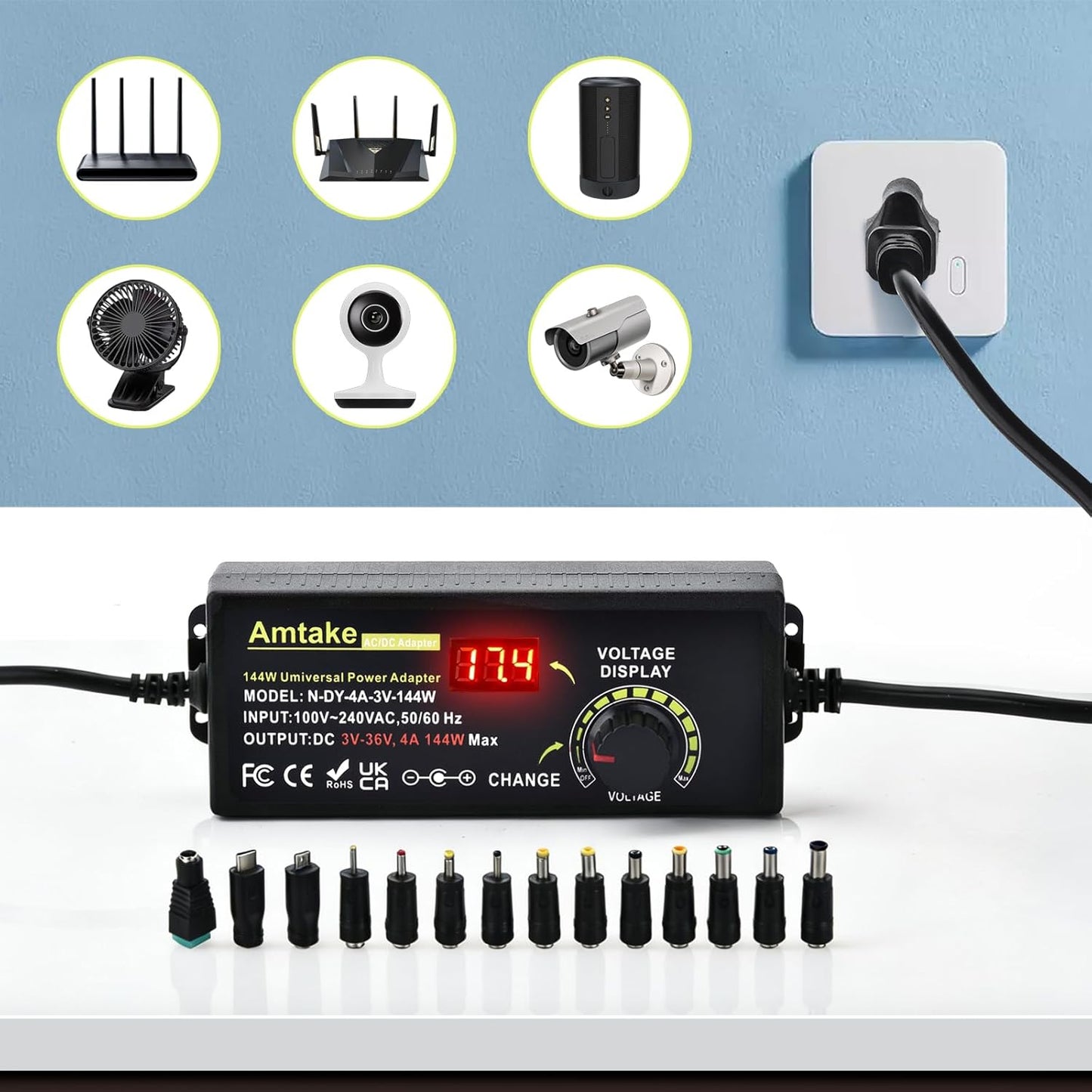 Amtake 4A 144W 3V~36V 3V 5V 12V 24V 30V 36V 14 Adjustable Universal Power Supply Adapter Adjustable Variable Switching