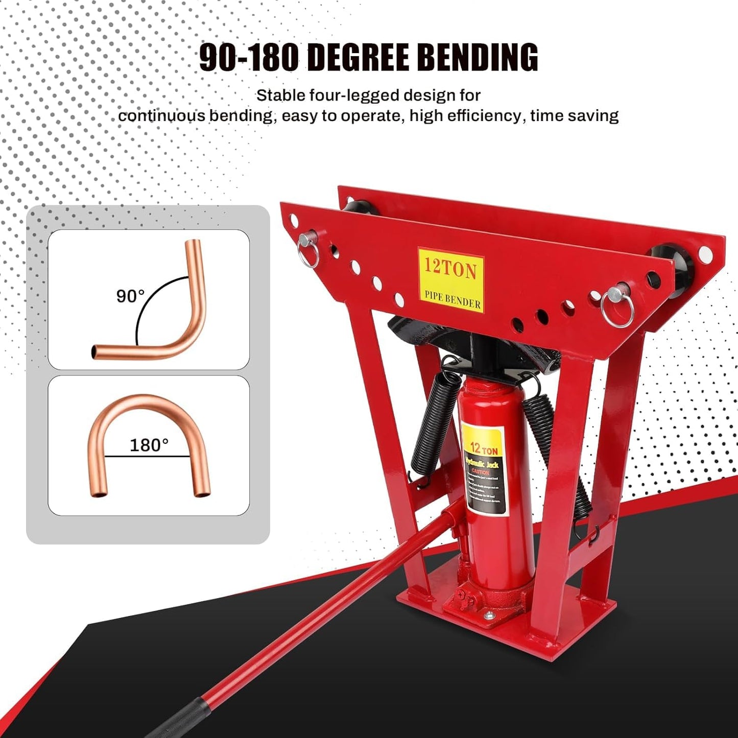 Hydraulic Pipe Bender, 12 Ton Manual Copper Tube Bender 90°-180° Bending Adjustable tubing bender hydraulic with 6 Dies(1/2",3/4",1",1-1/4",1-1/2",2") for Steel Iron Metal Ratcheting