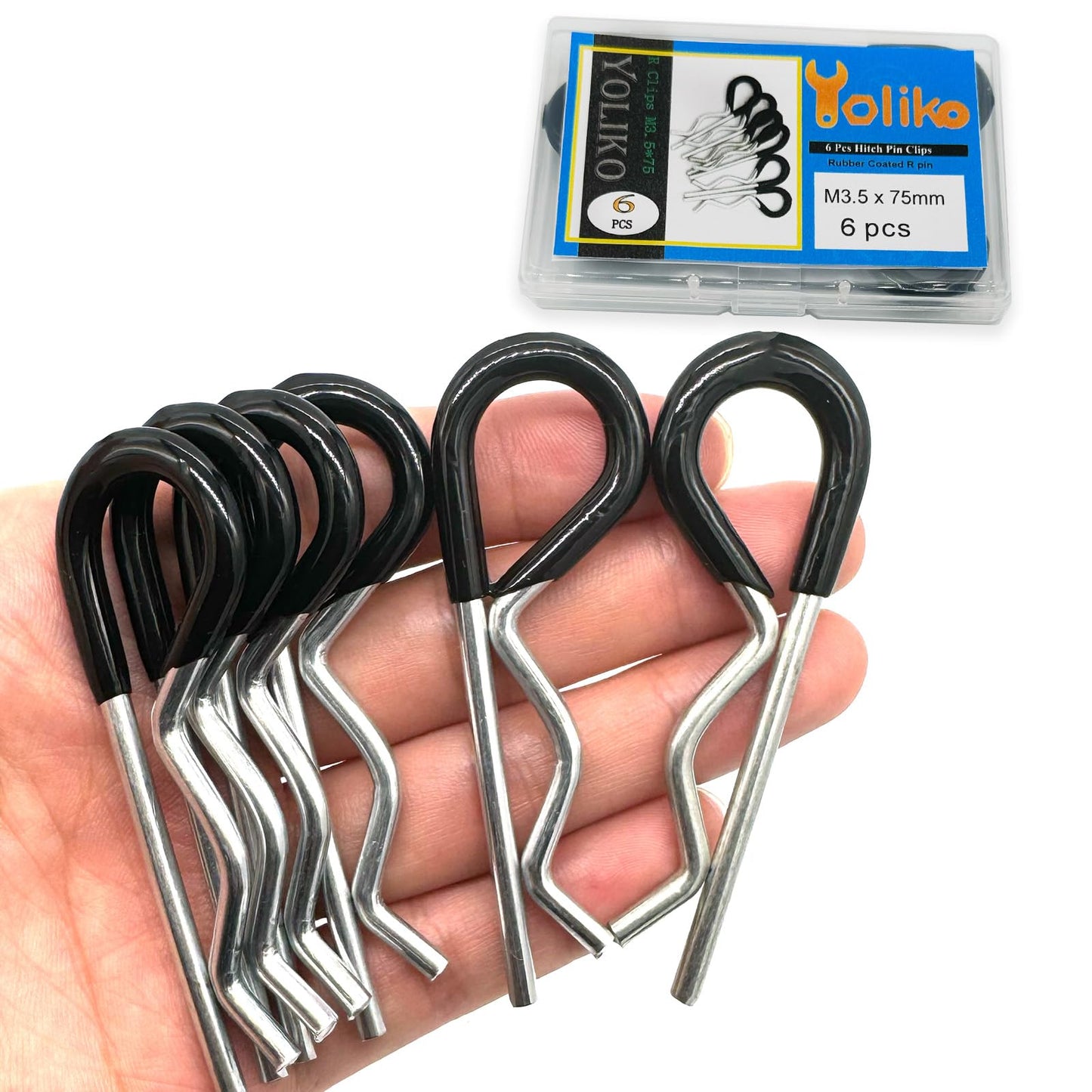 6 Pcs Heavy Duty Hitch Pins Clip R Clips Spring Retaining Wire Hair Pins Cotter Pin Strong Spring Rubber-Coated Grip R Clip for Trailer Tractors Mower Carts Truck Pin Clip M3.5x75mm Yoliko