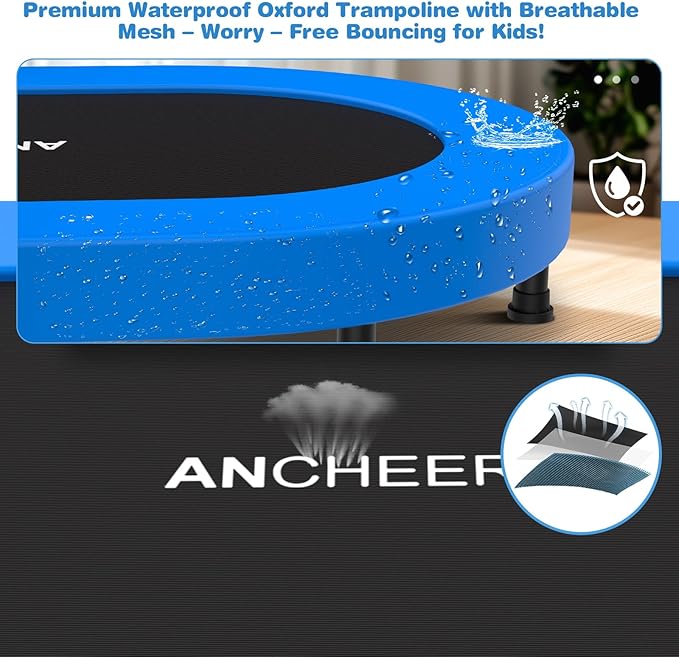 ANCHEER 56'' Foldable Mini Trampoline with Adjustable Handle - Indoor/Outdoor Rebounder for Kids & Toddlers Safe Oval Fitness Trampoline with Bar for Home Fun