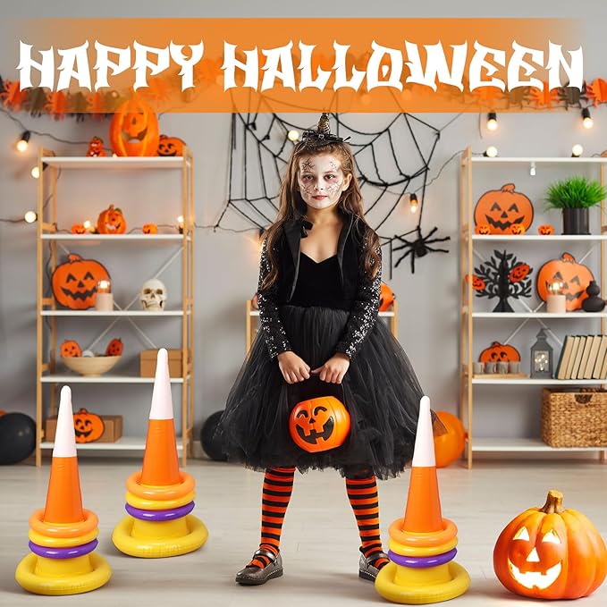 Inflatable Candy Corn Ring Toss Game Set Halloween Carnival Party Inflatable Ring Toss Games for Kids Adults Halloween Party
