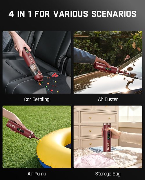Fanttik Slim V10 APEX Cordless Car Vacuum - 4-in-1 Portable Handheld with 19kPa Suction Power | Smart Digital Display, 2 Modes (Red)