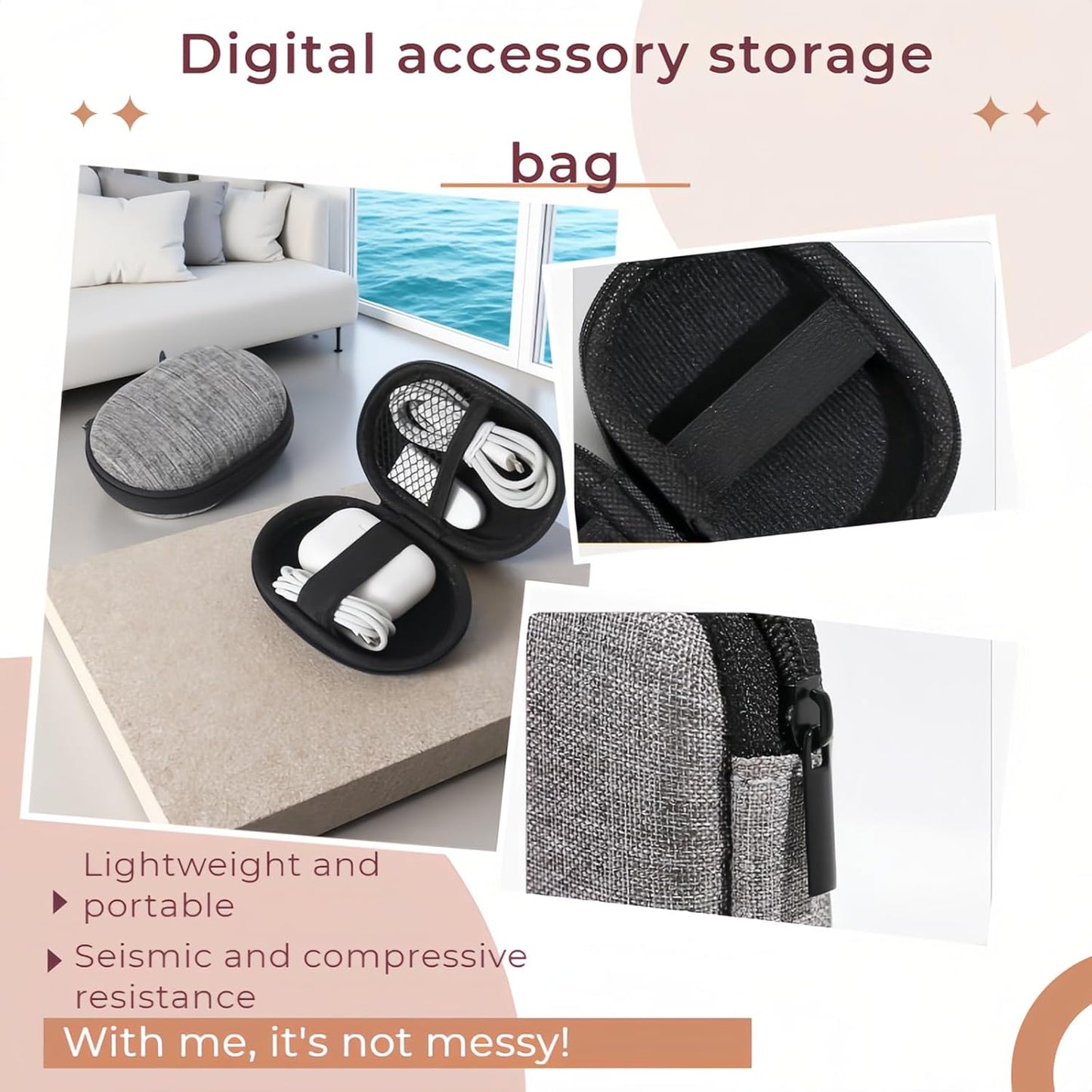 Chinshwehaw Electronic Accessories Organizer Bag: EVA Hard Shell Shockproof, Hard Shell Tech Organizer Case - Water