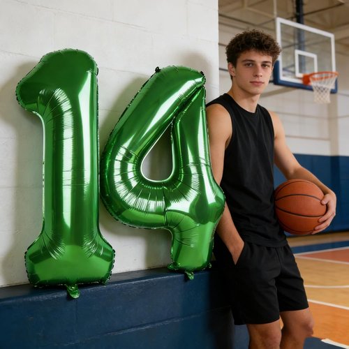 **Skiennix 14-Inch Dark Green Foil Number Balloons - Perfect for 14th Birthday & Engagement Celebrations**