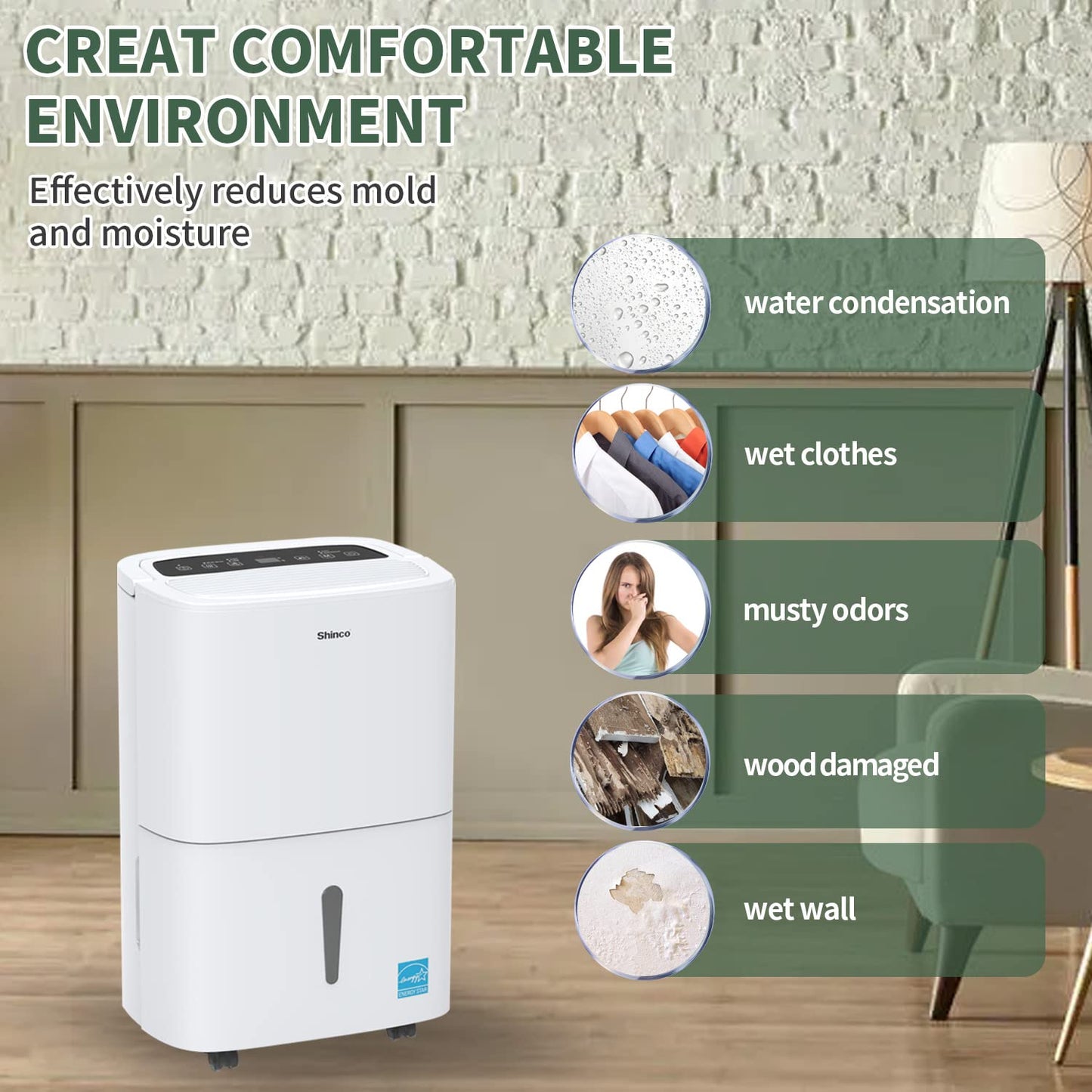 Shinco 6,000 Sq.Ft Energy Star Dehumidifier with WIFI, Ideal for Large Rooms and Home Basements, Efficient Moisture Removal with Adjustable Humidity Control, 1.32 Gallons Water Tank