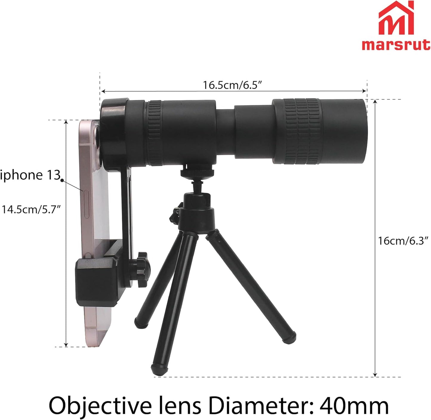 Marsrut 4K 10-300x40mm Zoom Lens for iPhone Android, Compact Monocular Telescope Mini for Stargazing Space Lover Night