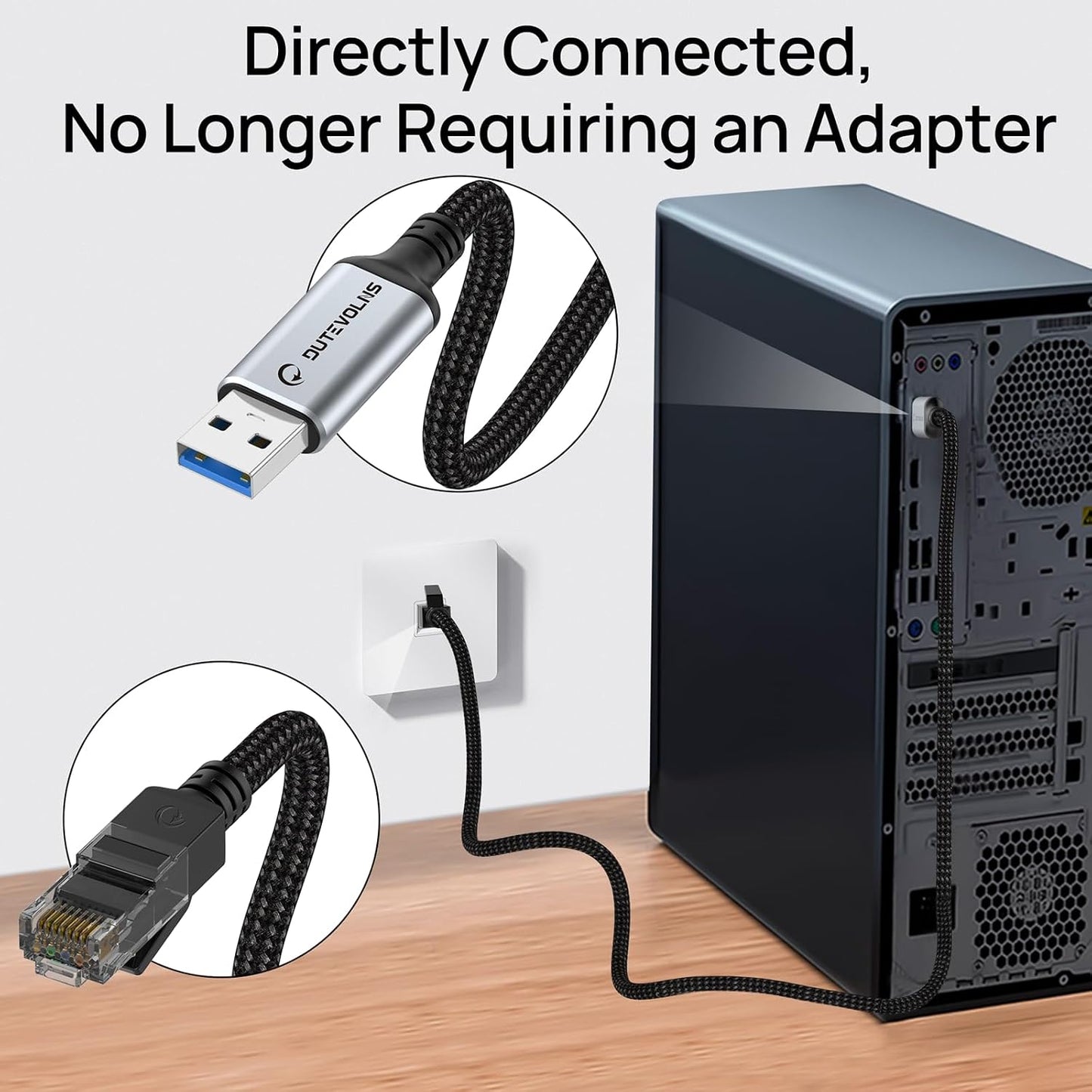 10 3.0 RJ45 10 11 USB to Ethernet Cable FT, USB A to Male Nylon Adapters, Gigabit Directly Connected, Compatible