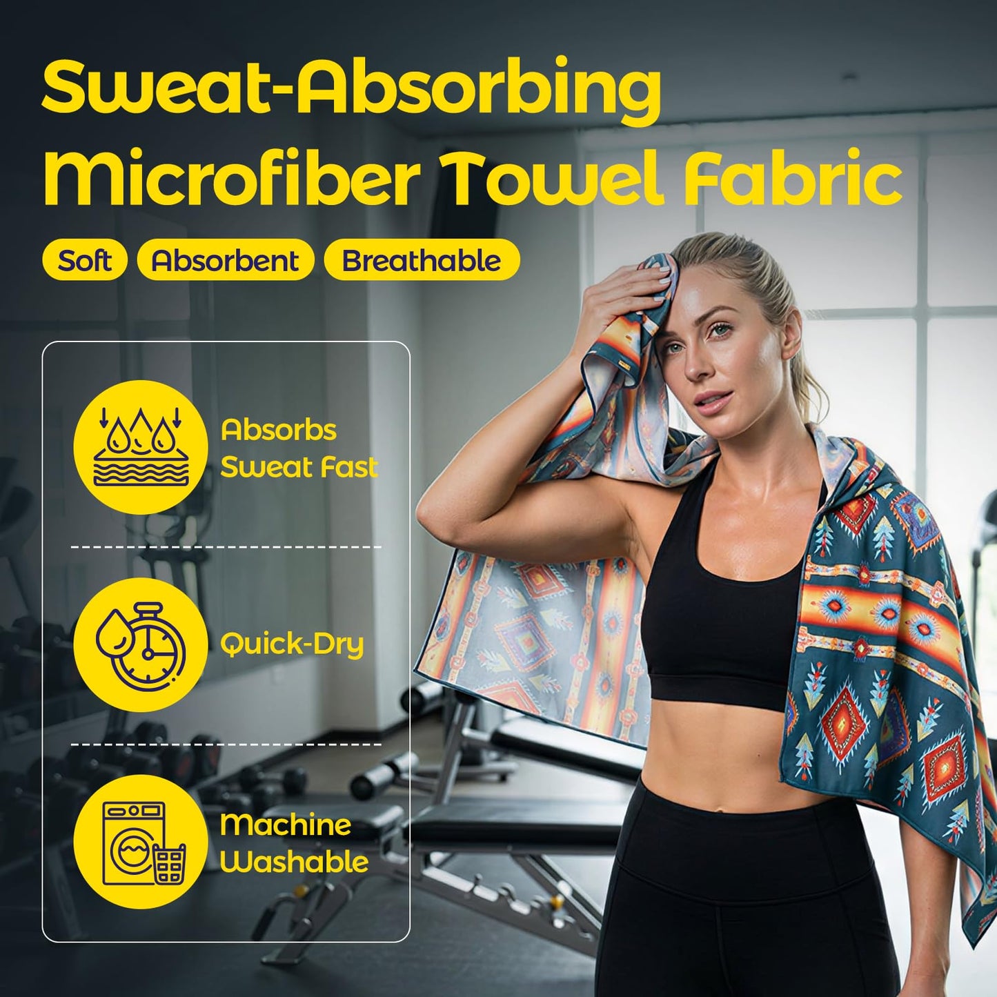 WILDOMS Car Seat Towel Cover - Sweat Absorbing Microfiber Towel for Car Seat After Gym, Workout & Beach - Washable Seat Protector, Universal Fit for Cars, Trucks, SUVs - Aztec