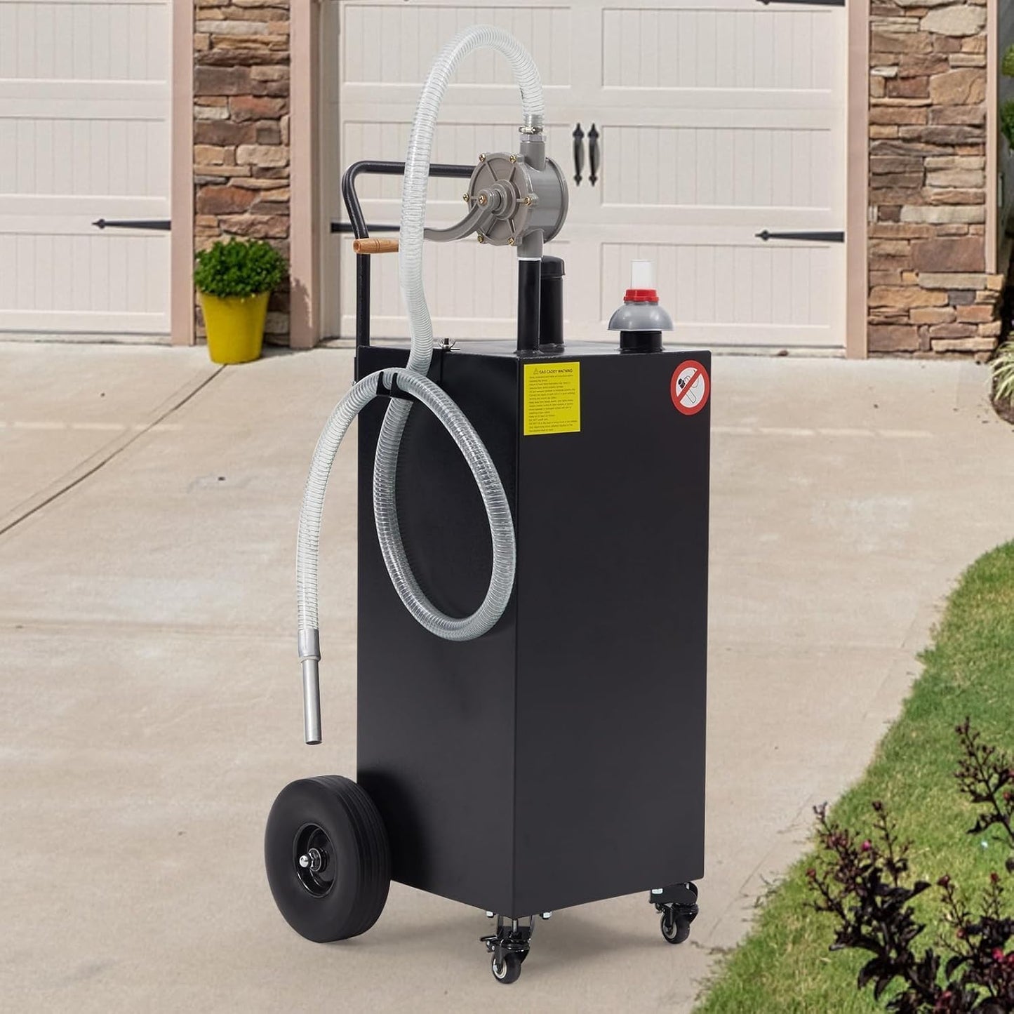 50 Gallon Fuel Caddy with Manual Pump - Heavy Duty Portable Gas & Diesel Transfer Tank on 4 Wheels, Spill-Proof Gasoline Can Container for Truck, Tractor, Boat, ATV, Farm Use, Black