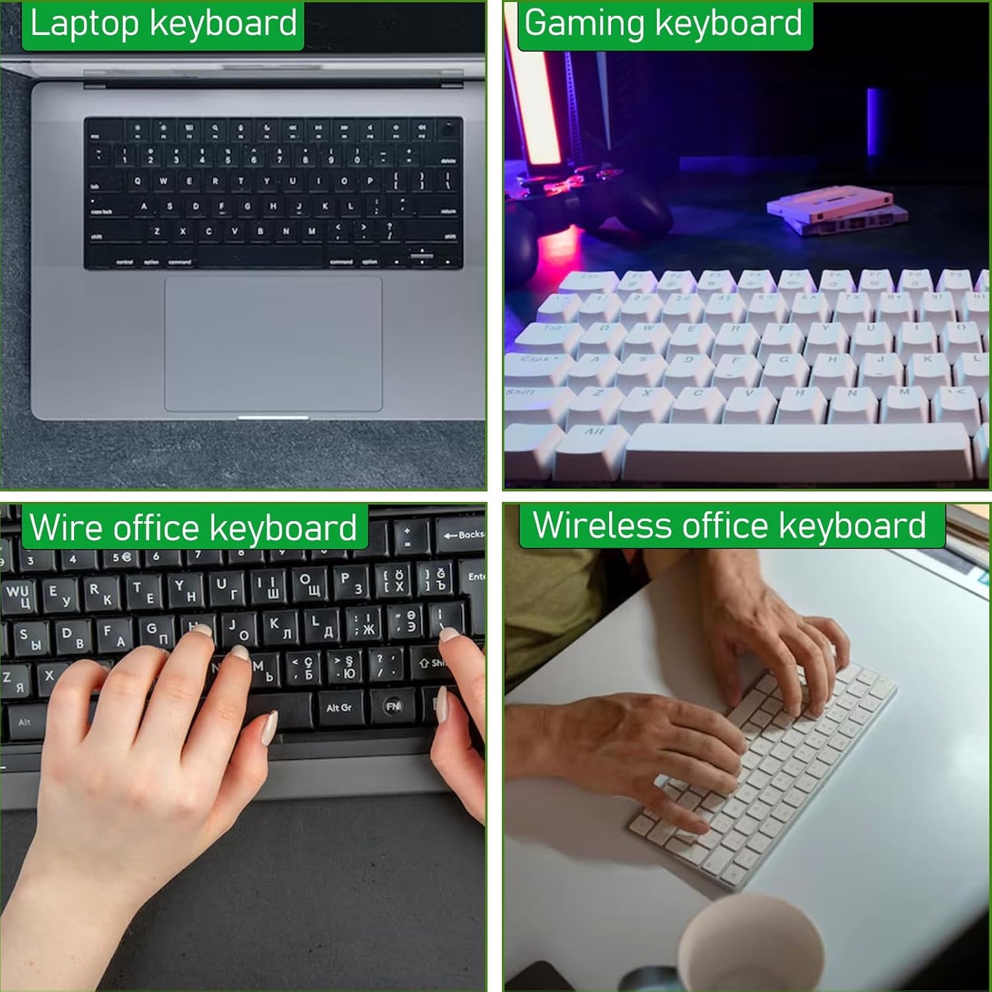Larrel 4 Pcs Keyboard Stickers, Universal Keyboard Replacement Letters Colorful Keyboards Stickers Letters for PC