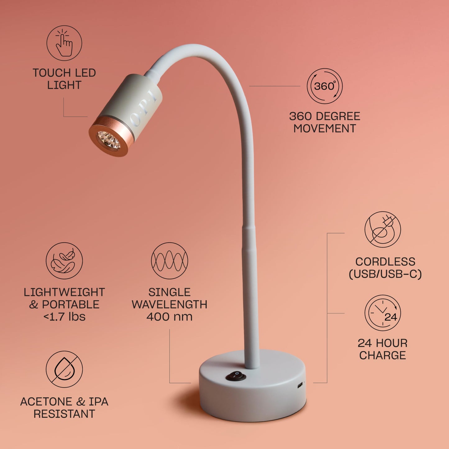 OPI Cordless Lightening Flash Cure Gel Lamp | Touch LED Light | Lightweight, Portable, & 360° Movement