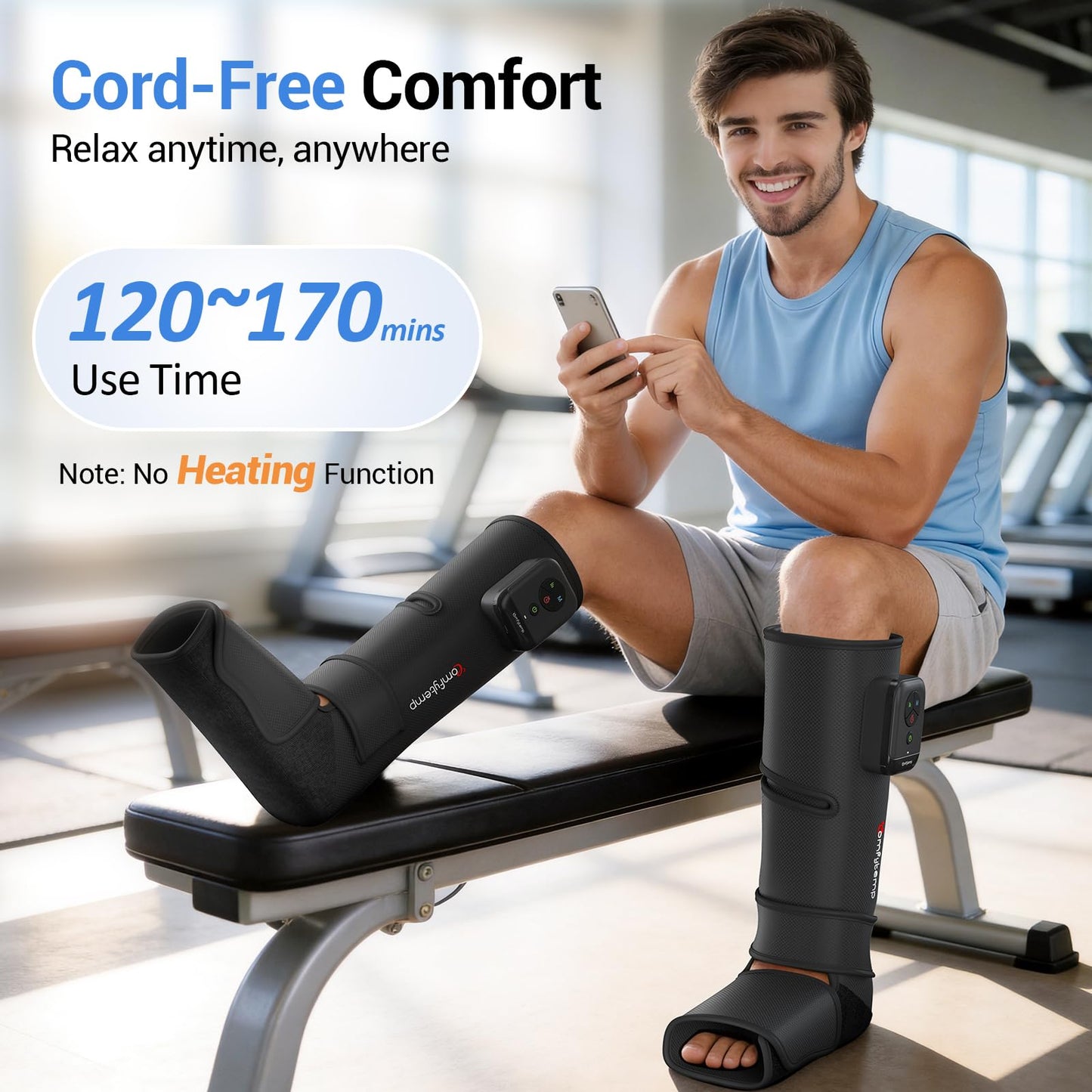 Comfytemp Cordless Air Compression Leg Massager for Circulation and Pain Relief, Portable Foot and Calf Compression Boots for Plantar Fasciitis, Varicose Veins, Ideal for Mom Dad (Fit Calf 13"~19")