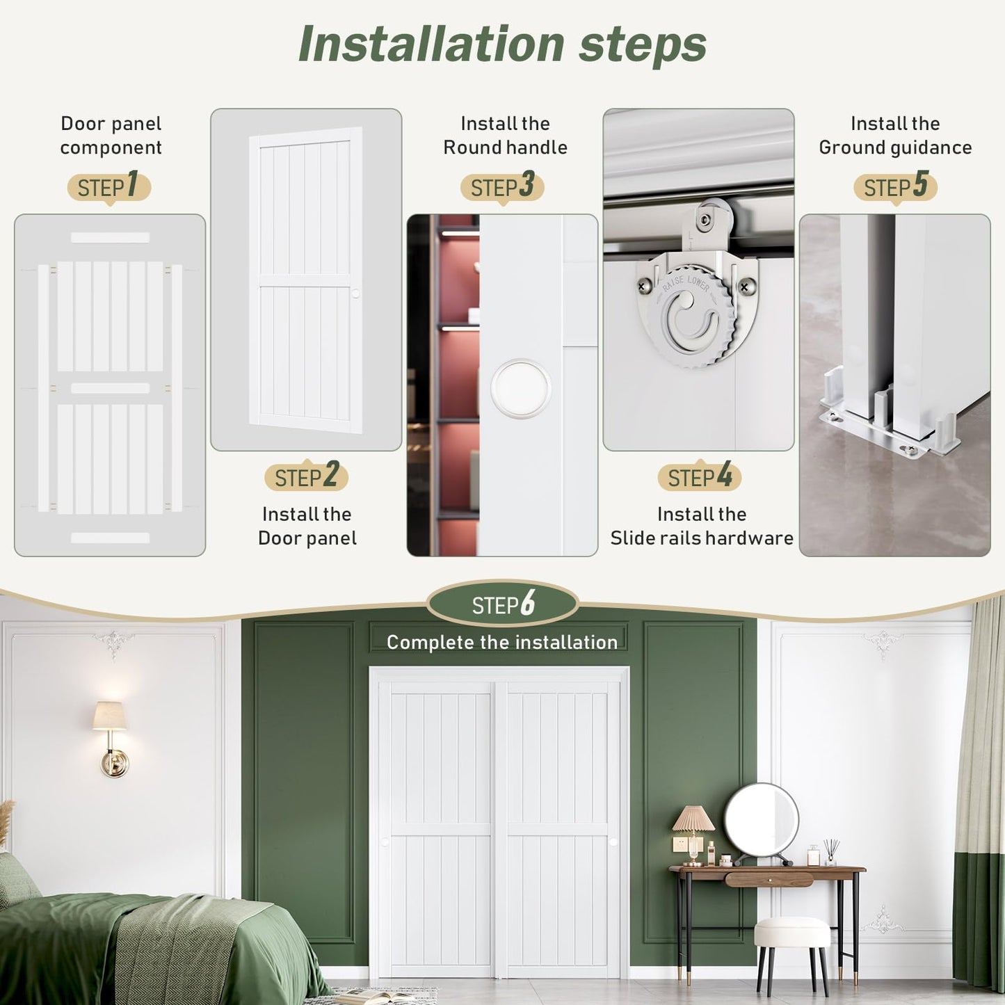 FREDBECK Sliding Closet Doors 64x80(Double 33inch),Bypass Barn Door with Hardware,for Bedroom,White,H Frame,Assemble Required