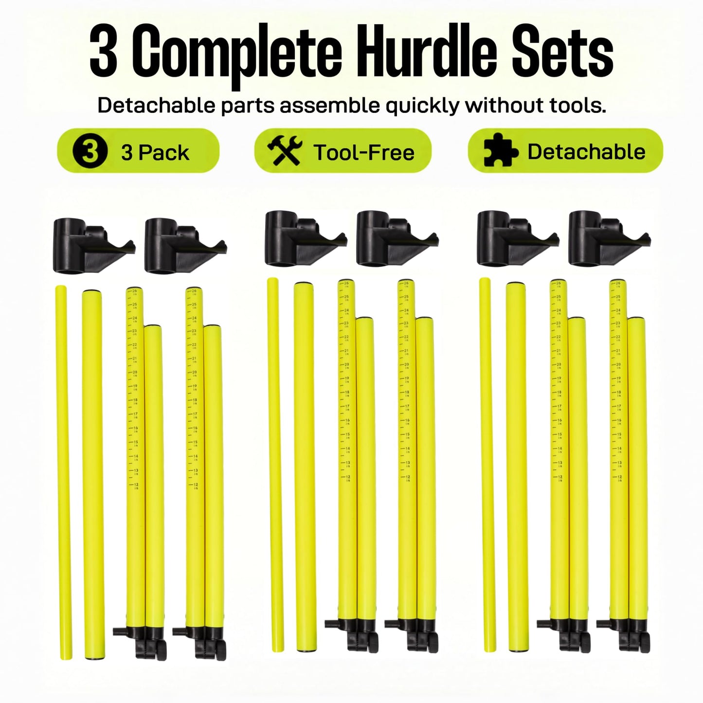 ZSHIGANMA 3 Pack Adjustable Height Hurdles Training Equipment, Agility Speed Jumping Training Equipment for Basketball Soccer Football Dogs, Indoor & Outdoor, Detachable Hurdles Track and Field(Green)